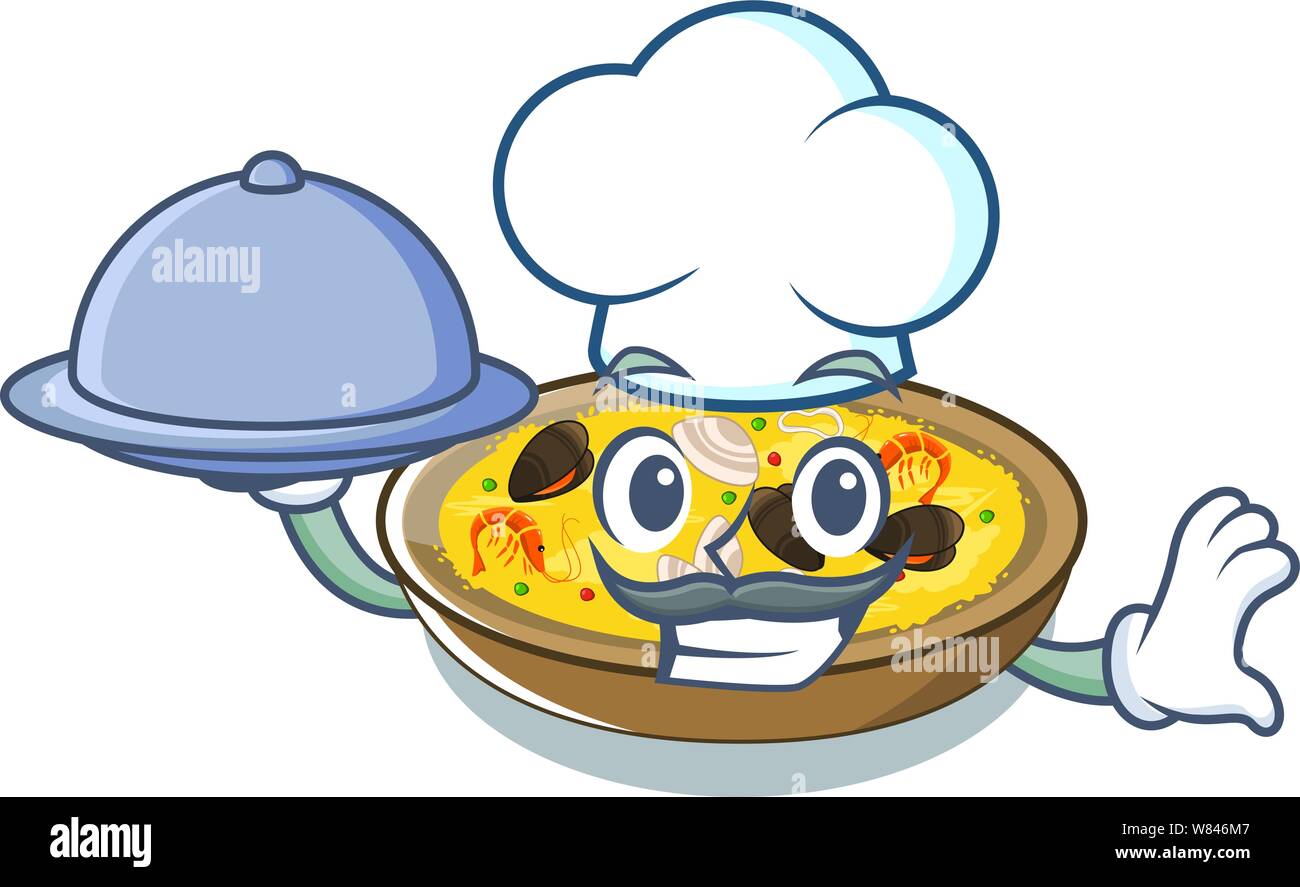 Koch mit Essen spanische Paella Gerichte in Comic Form Stock-Vektorgrafik -  Alamy