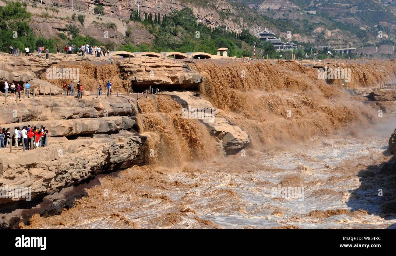 Ansicht des Hukou Wasserfall auf den Gelben Fluss Ji County, North China Provinz Shanxi, 11. September 2016. Stockfoto