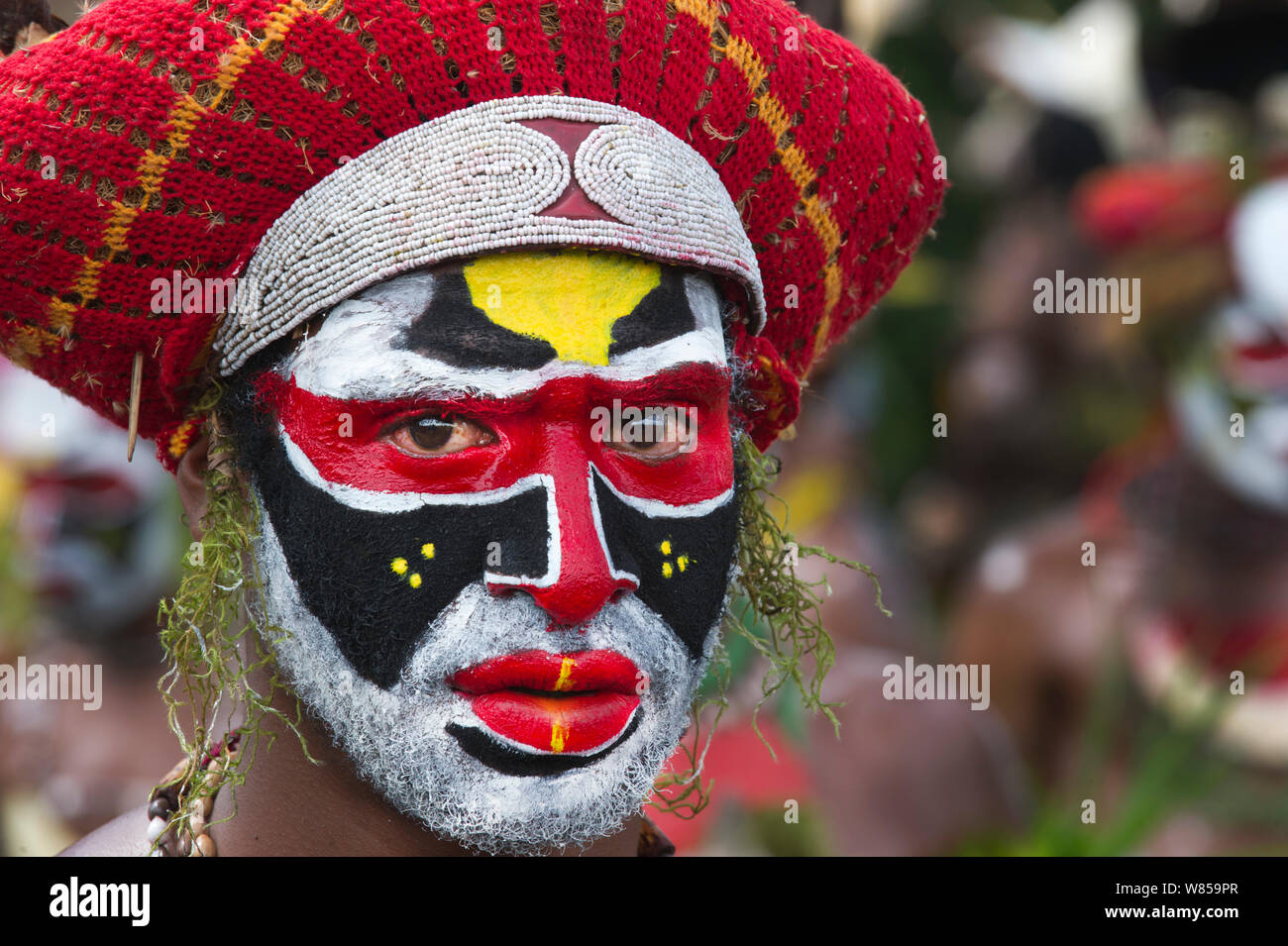 Mitglied der Sing-sing Gruppe aus Tambul, Western Highlands Mount Hagen Show, Papua-Neuguinea, August 2011 Stockfoto