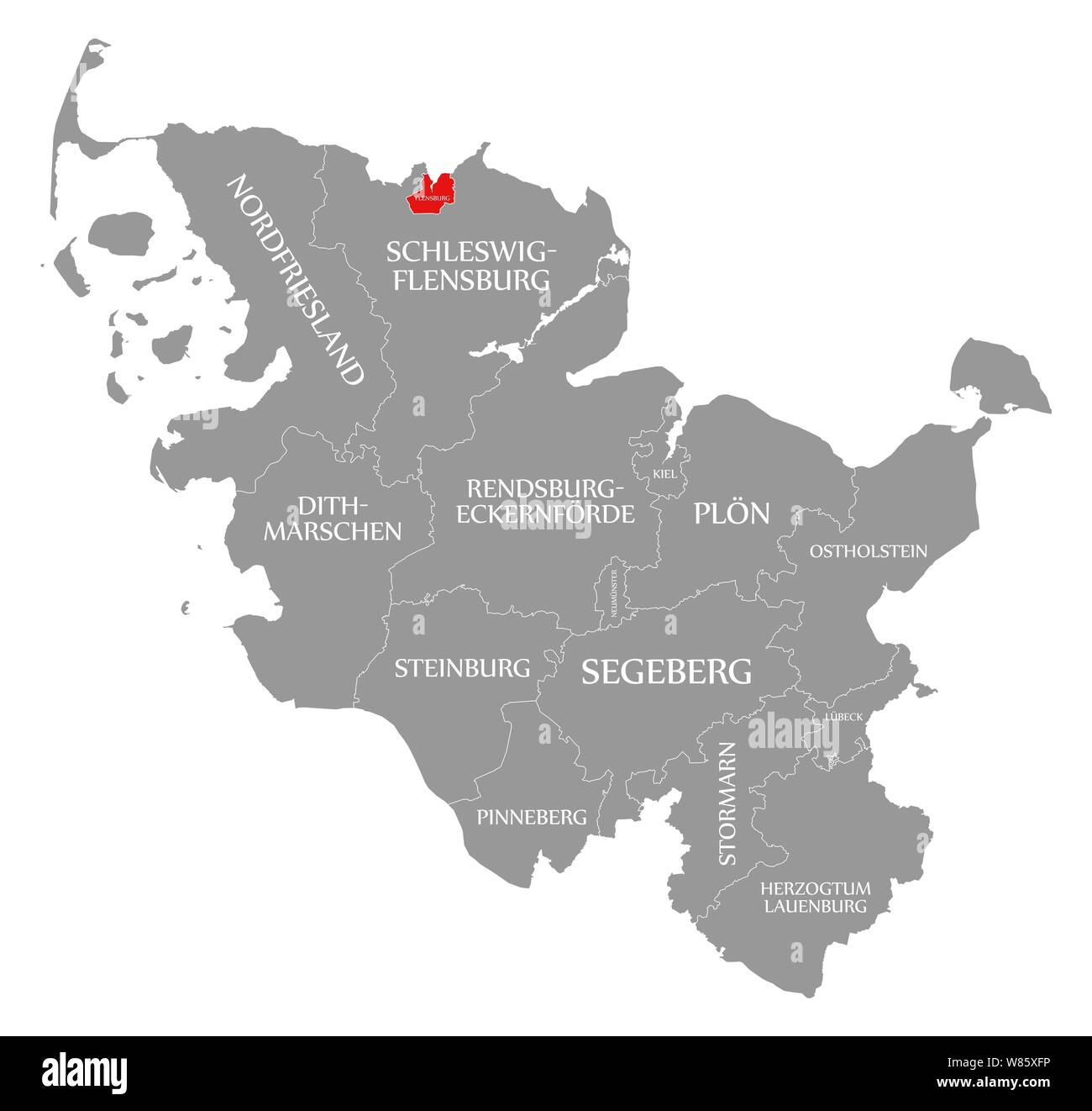 Flensburg in Rot Karte von Schleswig Holstein Deutschland