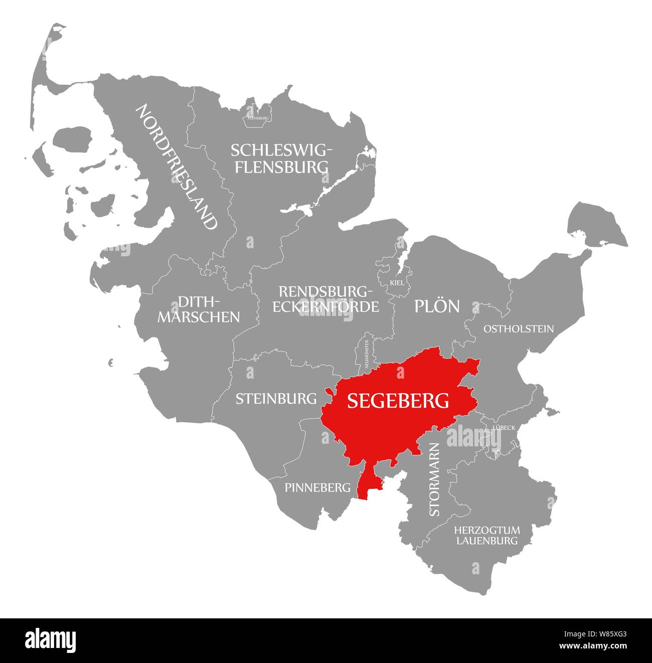 Segeberg in Rot hervorgehoben Karte von Schleswig Holstein Deutschland Stockfoto