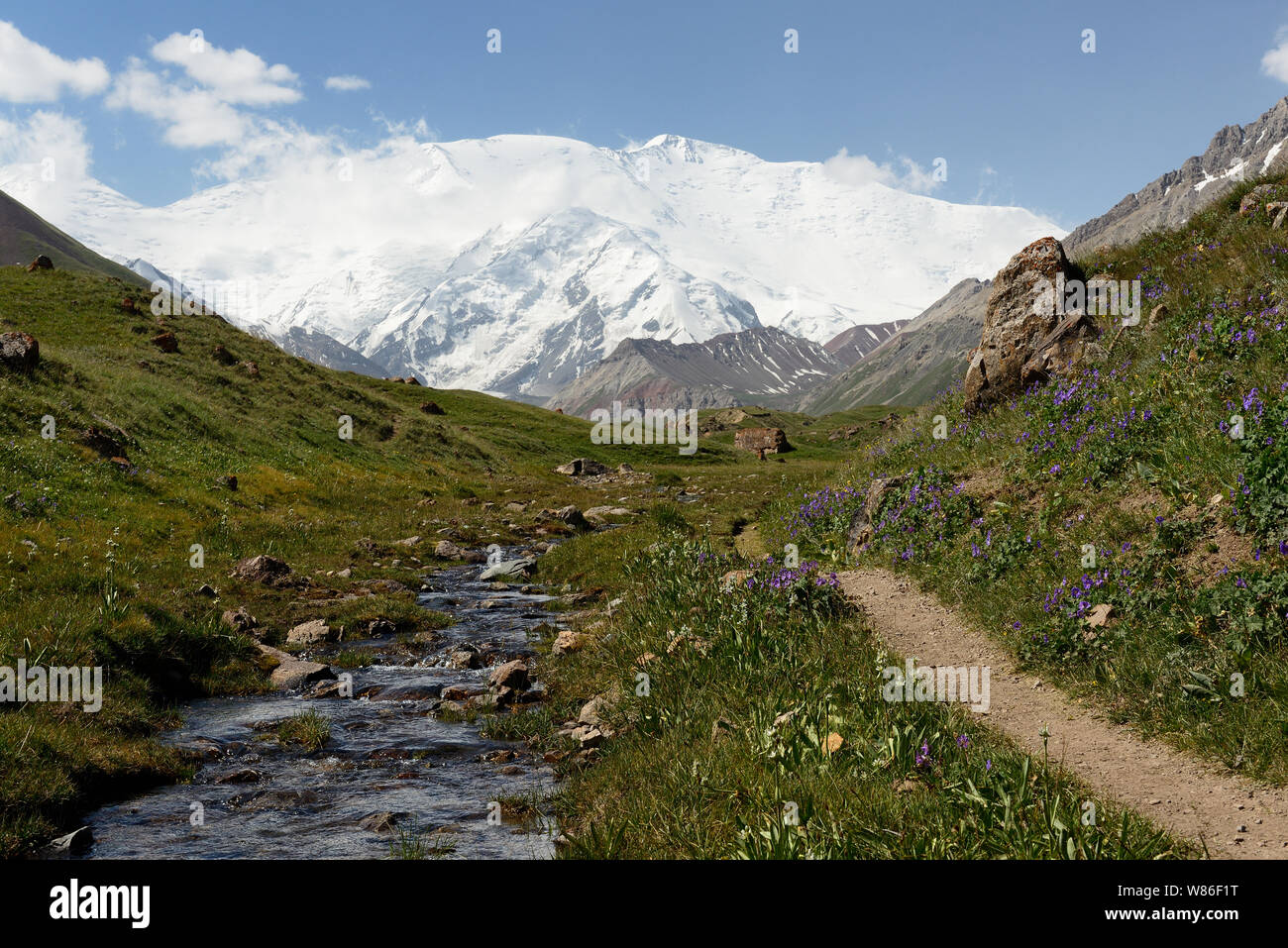 Die schöne Pamir, trekking Ziel. Blick auf den Peak Lenin, Kirgisistan, Zentralasien. Stockfoto