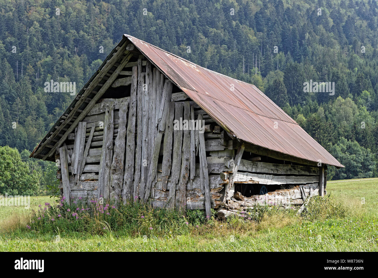 Grangettes sind traditionelle typische Scheunen des Bauges in den Französischen Alpen Stockfoto