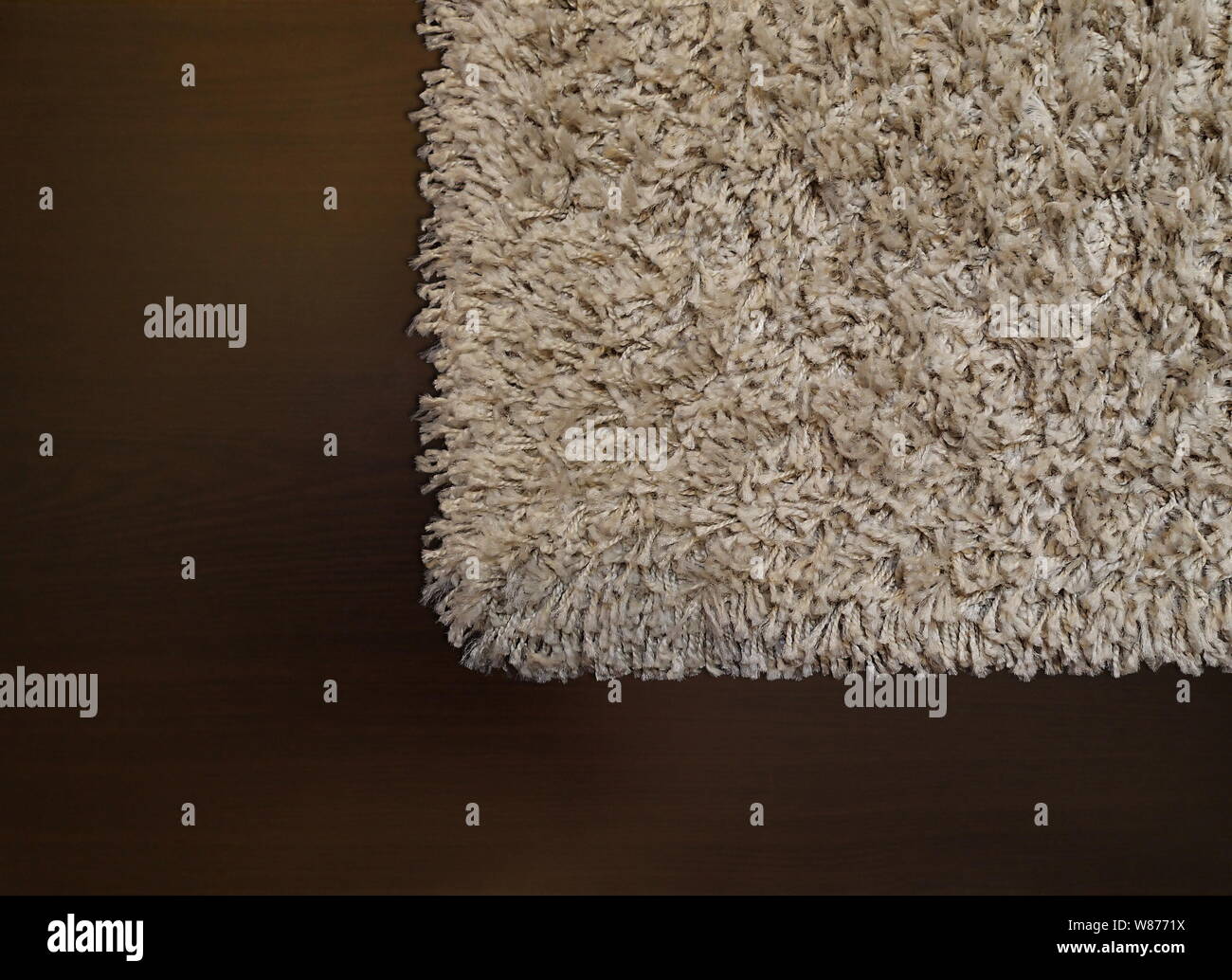 Beige shaggy Teppich auf wenge Boden Stockfoto