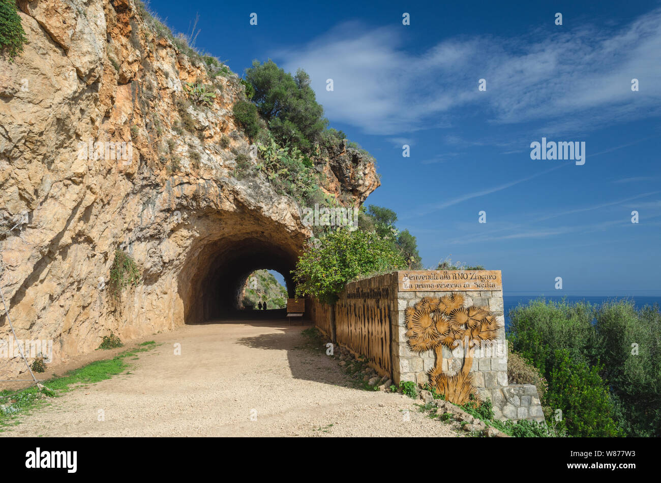 Der südliche Eingang zum Naturpark Zingaro (Riserva dello Zingaro), in Sizilien, Italien Stockfoto