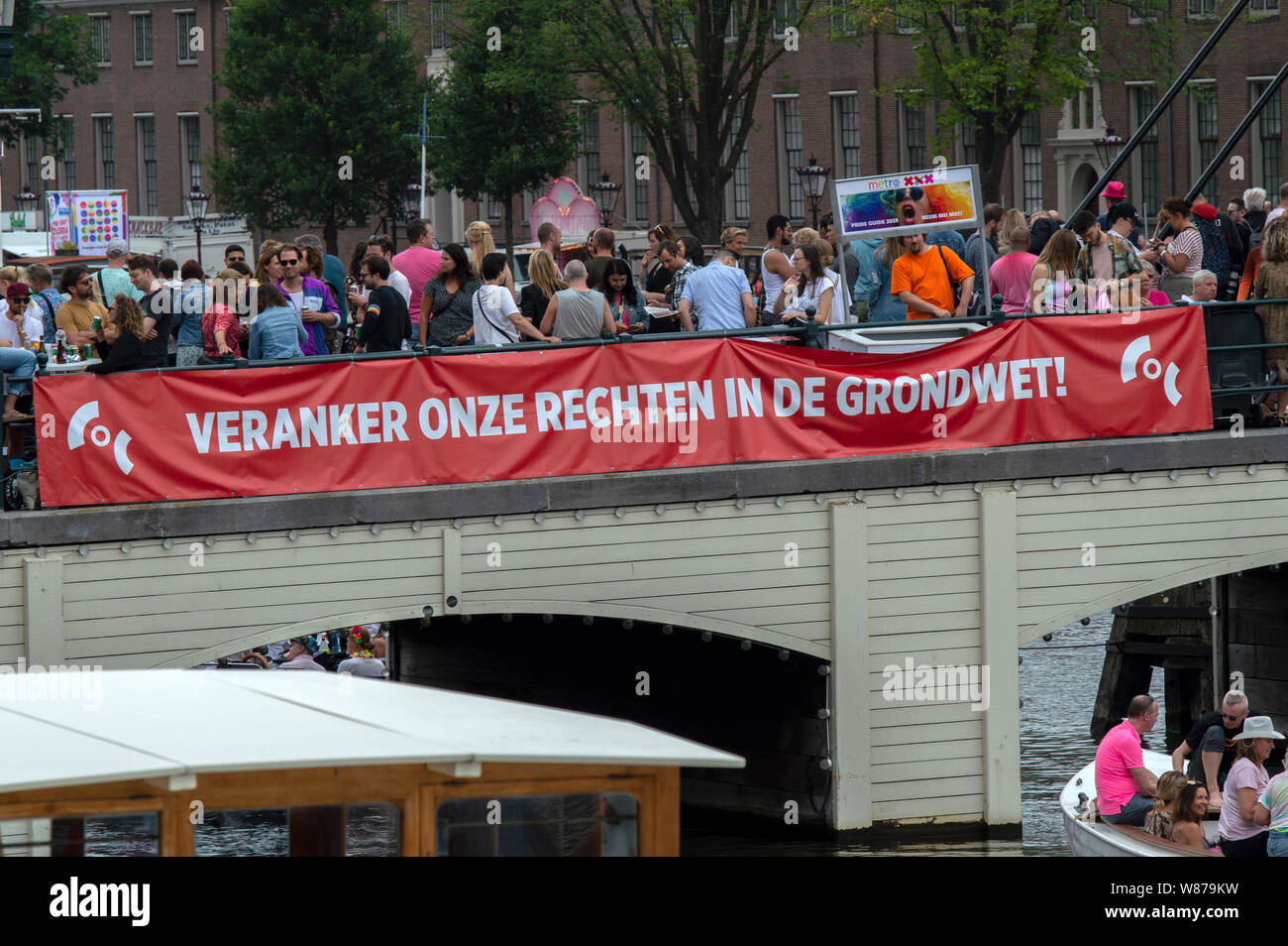 Thema Billboard an der Gay Pride Amsterdam Die Niederlande 2019 Stockfoto