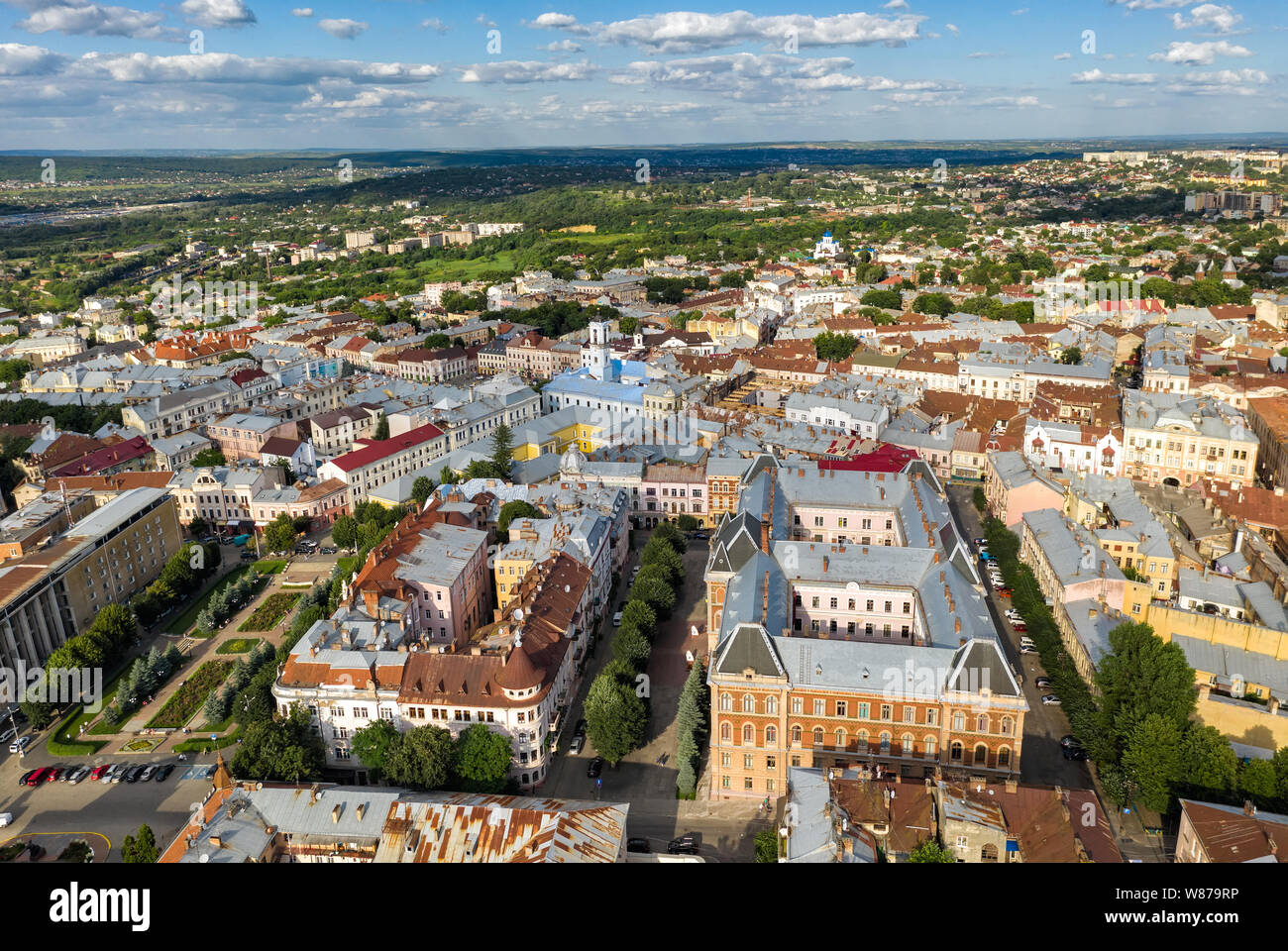 Die kleinen europäischen Stadt Stadt Luftaufnahme, Czernowitz in der Ukraine Stockfoto