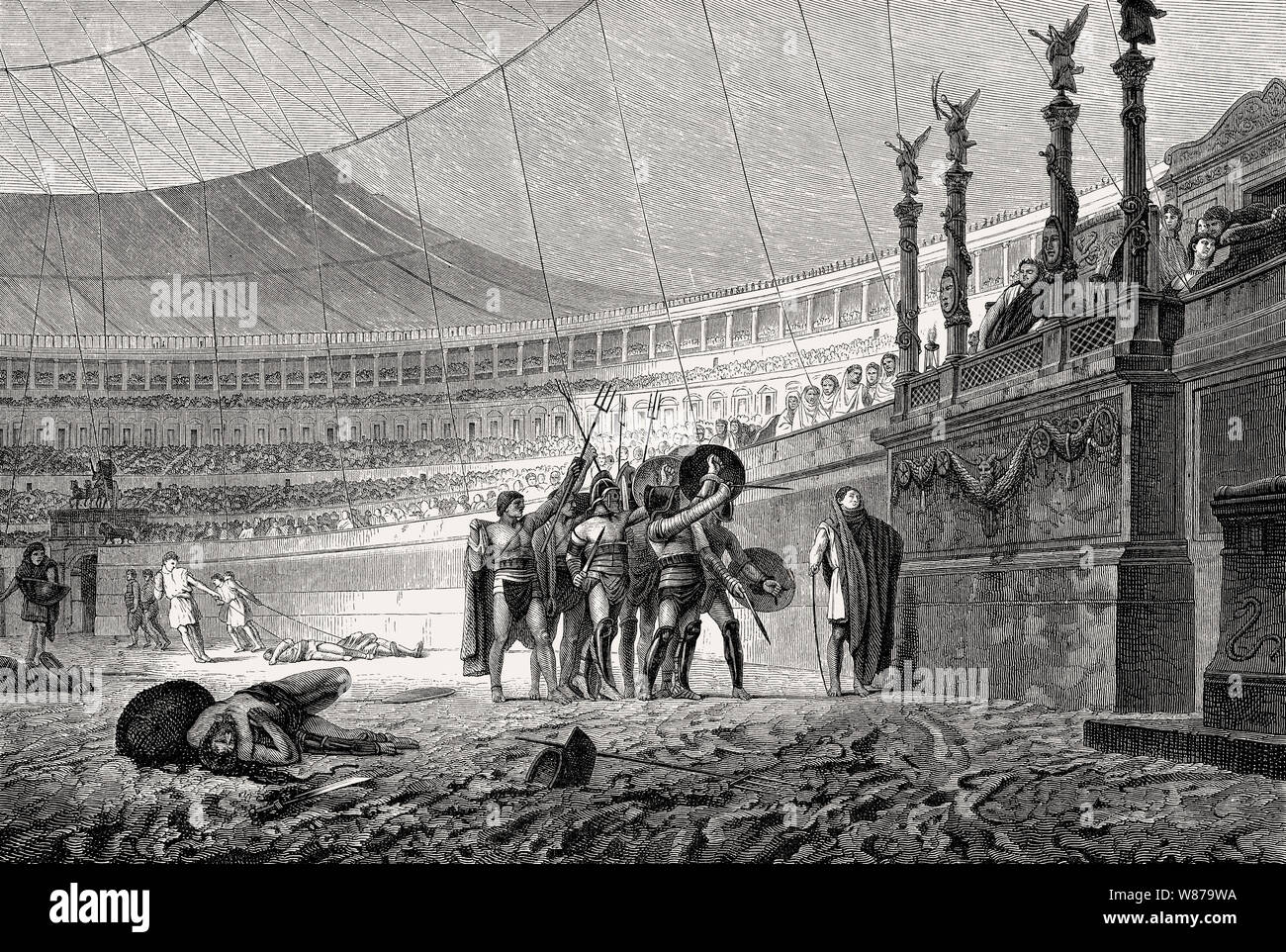 Gladiatorenkämpfe im Kolosseum, antikes Amphitheater in Rom, Italien Stockfoto
