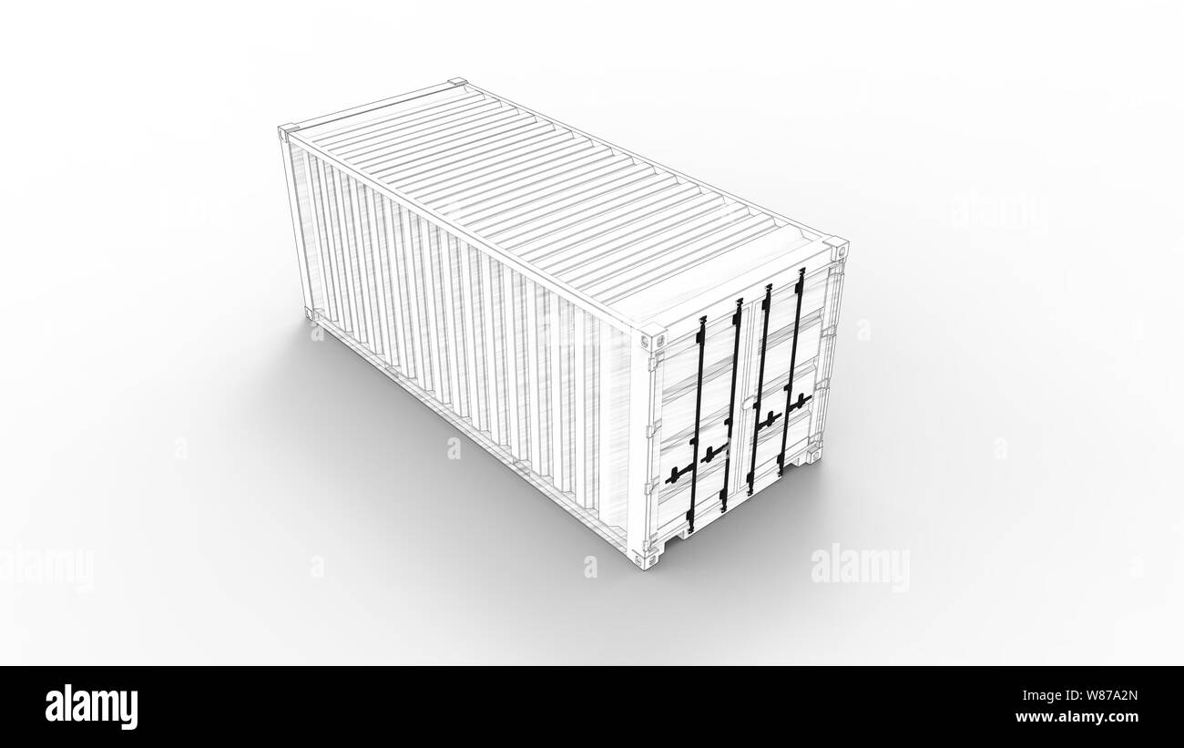 Sea container Skizze, 3D-Rendering von Computer Modell in Weiß studio Hintergrund Stockfoto