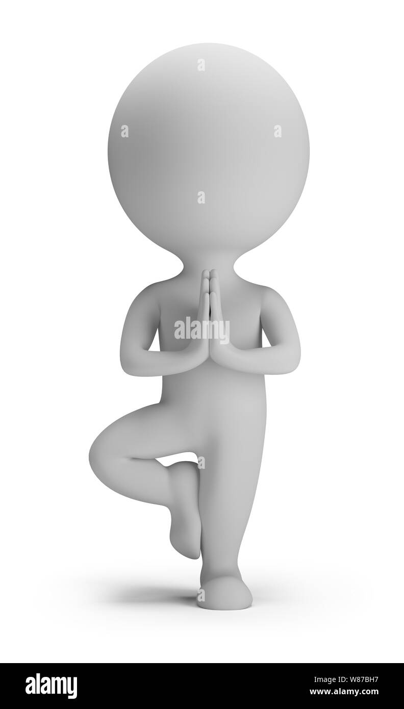 3d kleine Person - Yoga dar. 3D-Bild. Isoliert weißer Hintergrund. Stockfoto