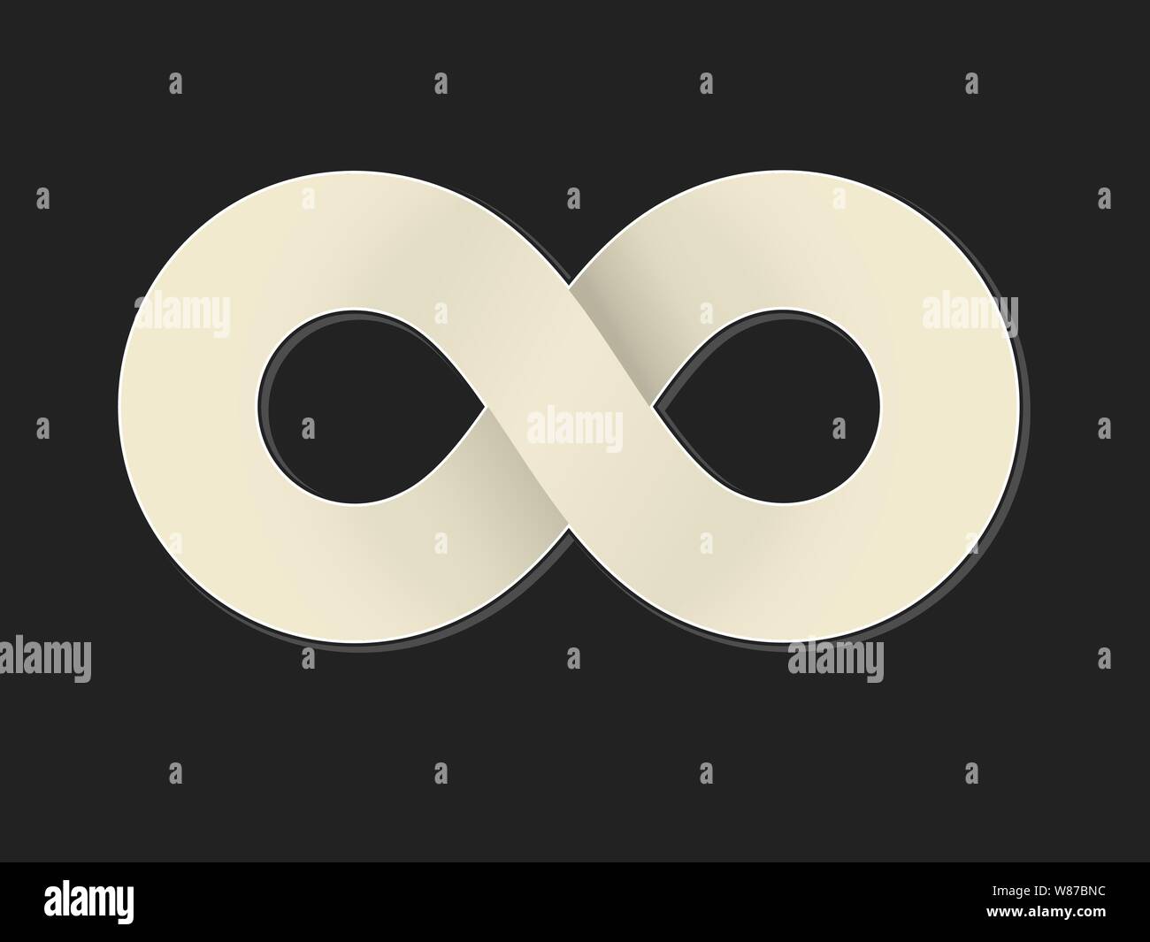 Vector Illustration. Infinity mathematische Symbol im flachen Stil mit Schatten. Auf schwarz isoliert. Stock Vektor