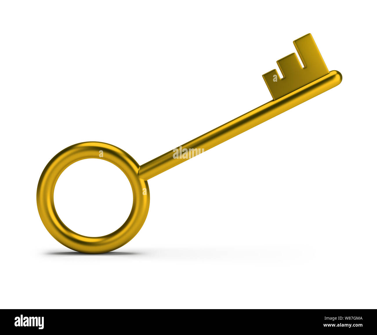Stilvolle Gold Key. 3D-Bild. Weißer Hintergrund. Stockfoto