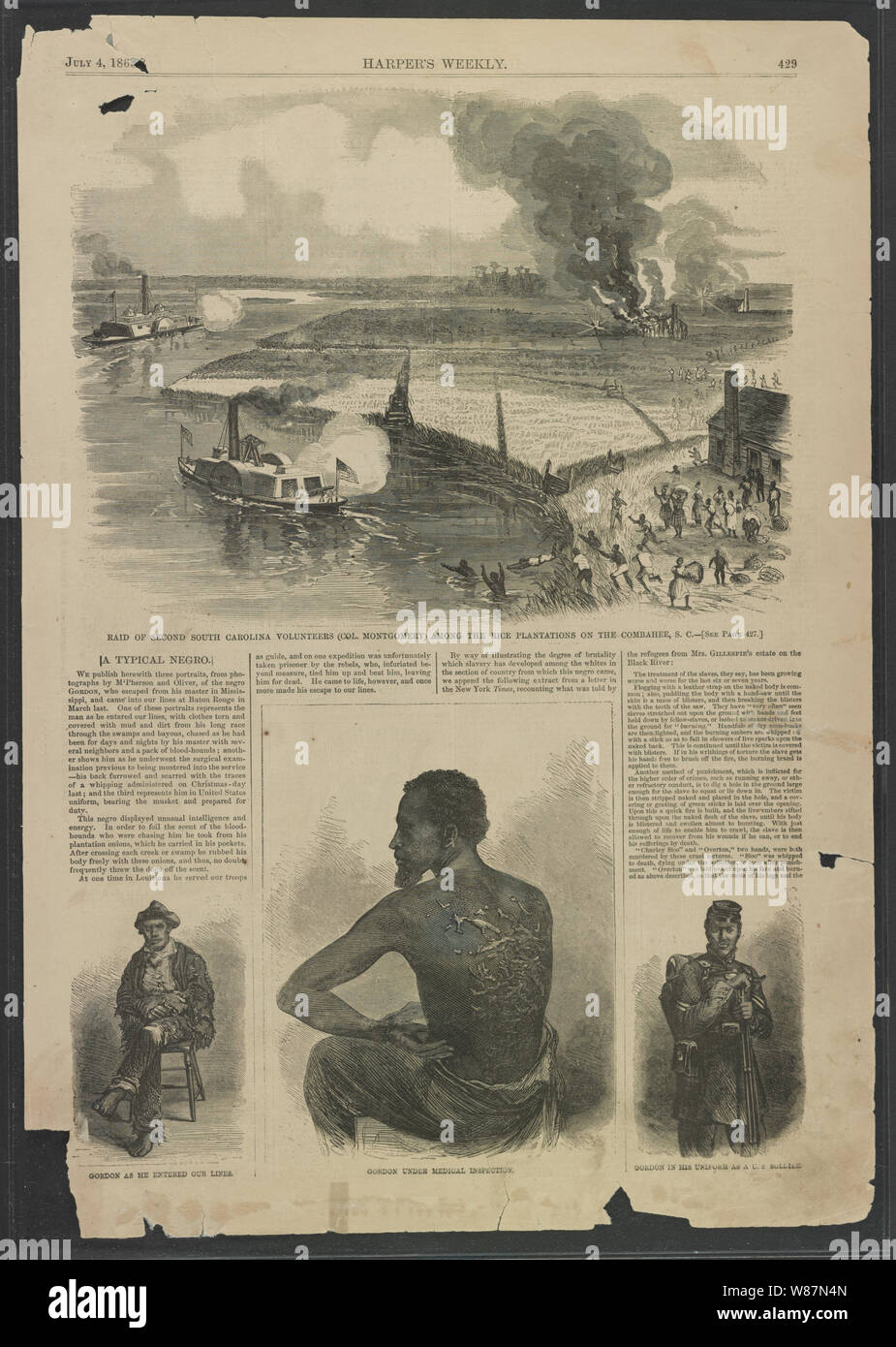 2 South Carolina Infanterie Regiment Raid auf reis plantage, Combahee, South Carolina und entlaufenen Sklaven namens Gordon Stockfoto