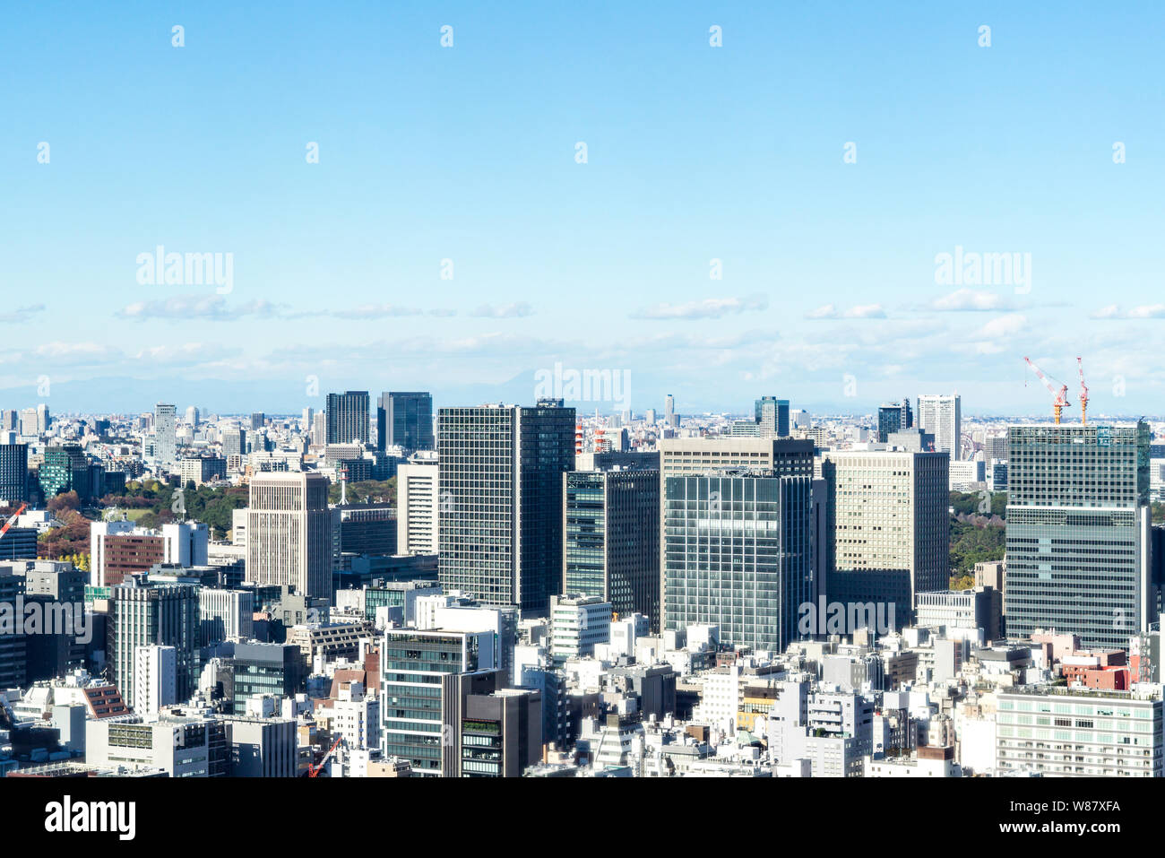 Asien Business Konzept für Immobilien und Corporate Bau - Panoramablick auf die City Skyline Luftbild unter blauem Himmel in der hamamatsucho, Tokyo, Jap Stockfoto
