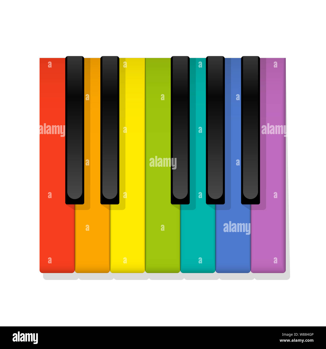 Bunte piano die Oktavlage der Tastatur mit farbigen statt der weißen Tasten zu spielen, symbolisch für Spaß und Freude beim Lernen und Spielen auf der Klavier. Stockfoto