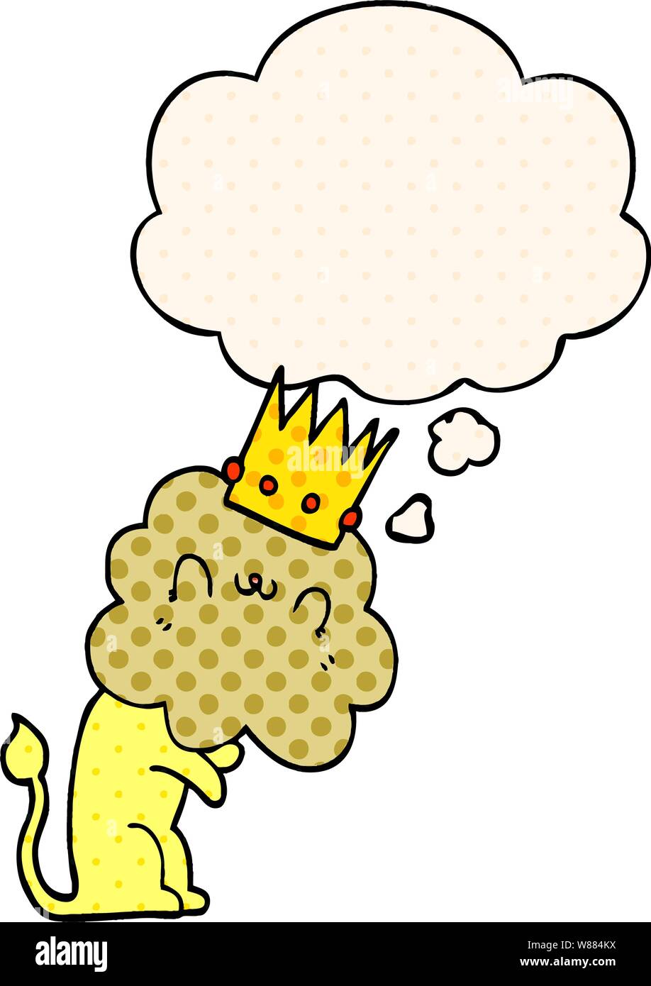 Cartoon Löwe mit Krone mit dachte Blase im Comic Stil Stock ...
