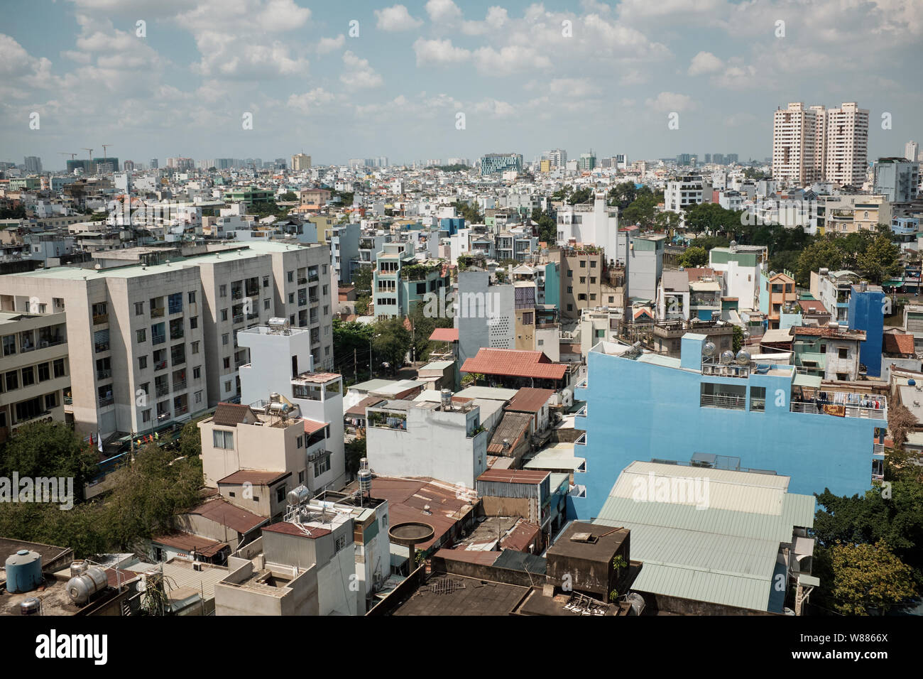 Ho Chi Minh City, Vietnam - 02/17/2019: Luftbild über die Hauptstadt von Vietnam. Stockfoto