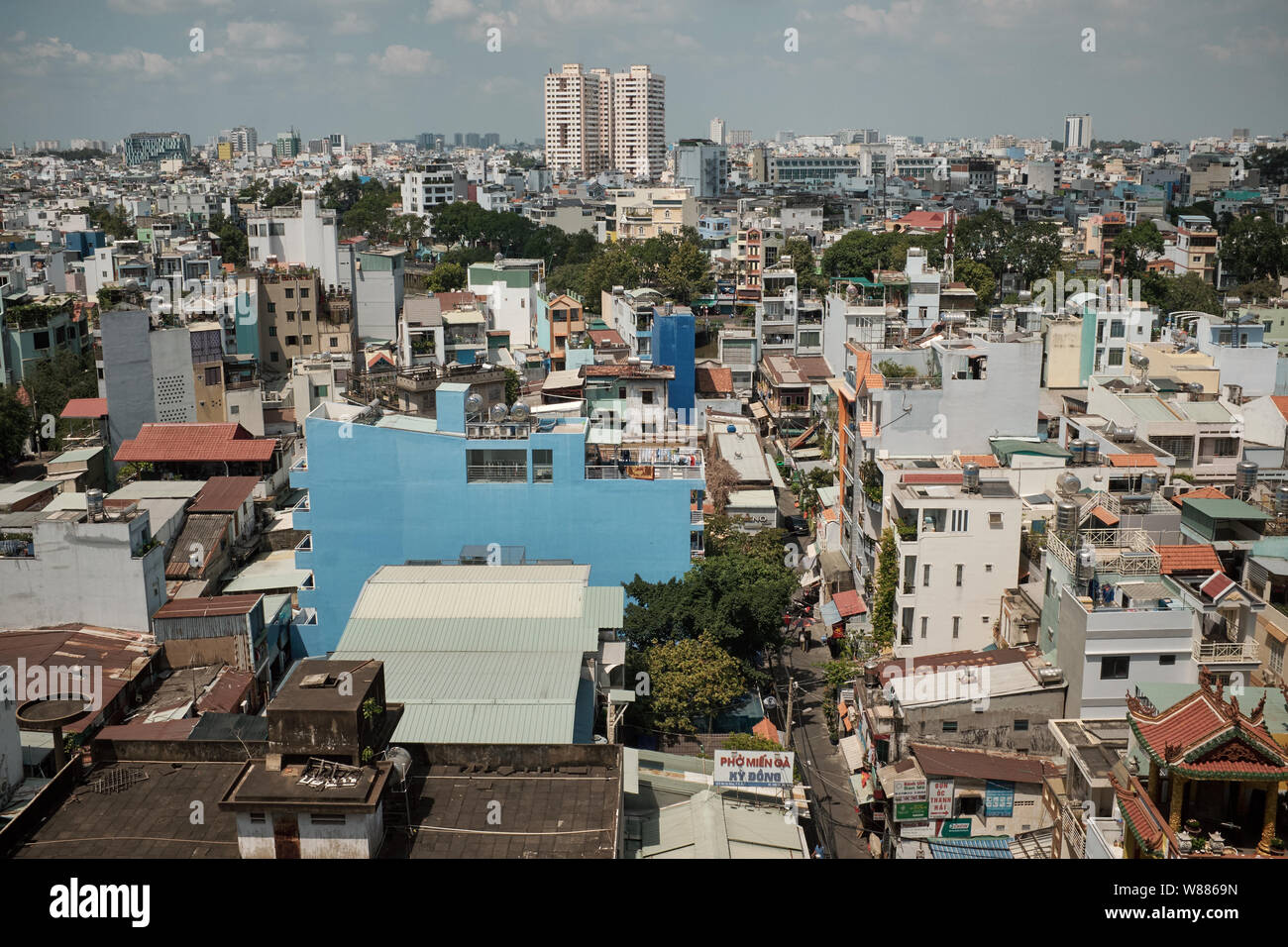 Ho Chi Minh City, Vietnam - 02/17/2019: Luftbild über die Hauptstadt von Vietnam. Stockfoto