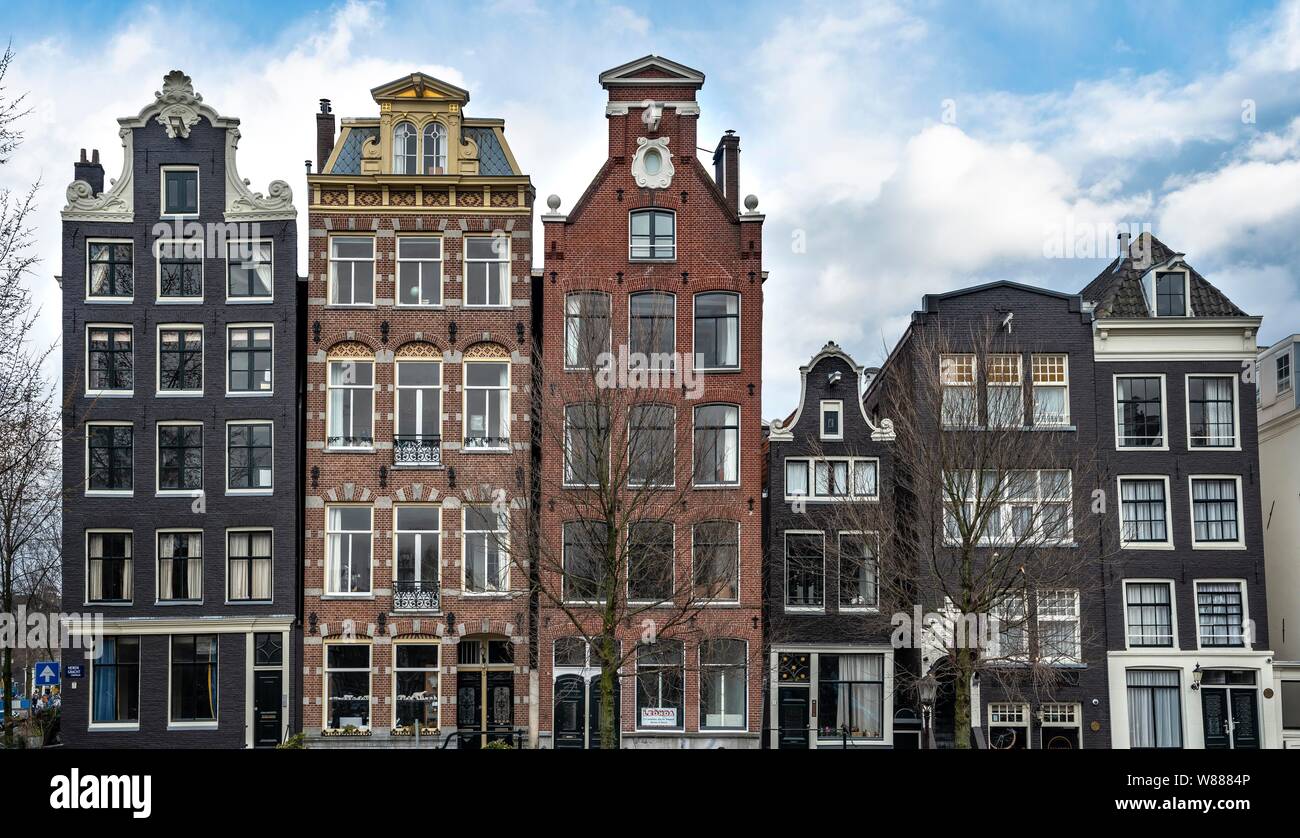 Fassaden, historische Häuser, Amsterdam, Nordholland, Niederlande, Niederlande Stockfoto