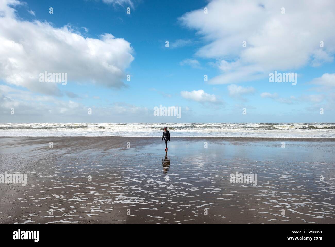 Junge Frau, Strand, Nordsee, Zandvoort aan Zee, Nordholland, Niederlande, Niederlande Stockfoto