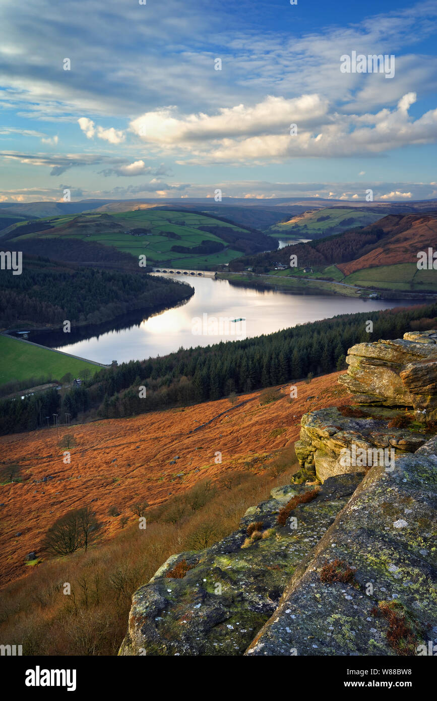 UK, Derbyshire, Peak District, Ladybower Vorratsbehälter von Bamford Kante Stockfoto