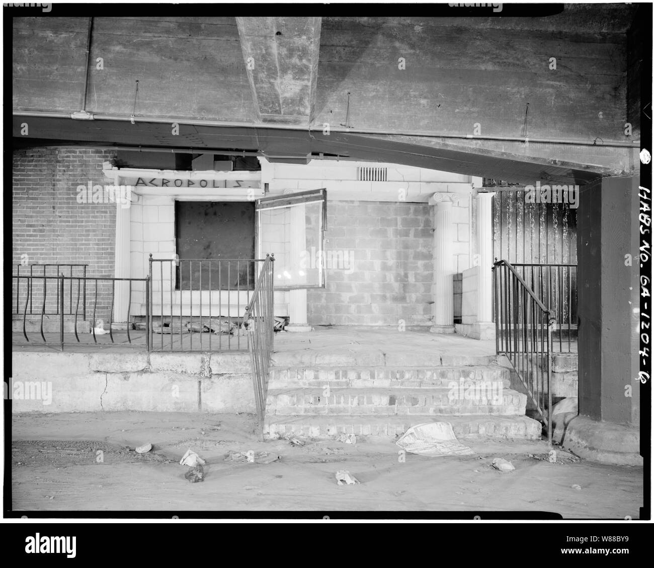 Akropolis Restaurant Fassade u-Level, Ansicht Südost - Atlanta Einbauten Gebäude, 102-106 Pryor Street, Atlanta, Fulton County, GA Stockfoto