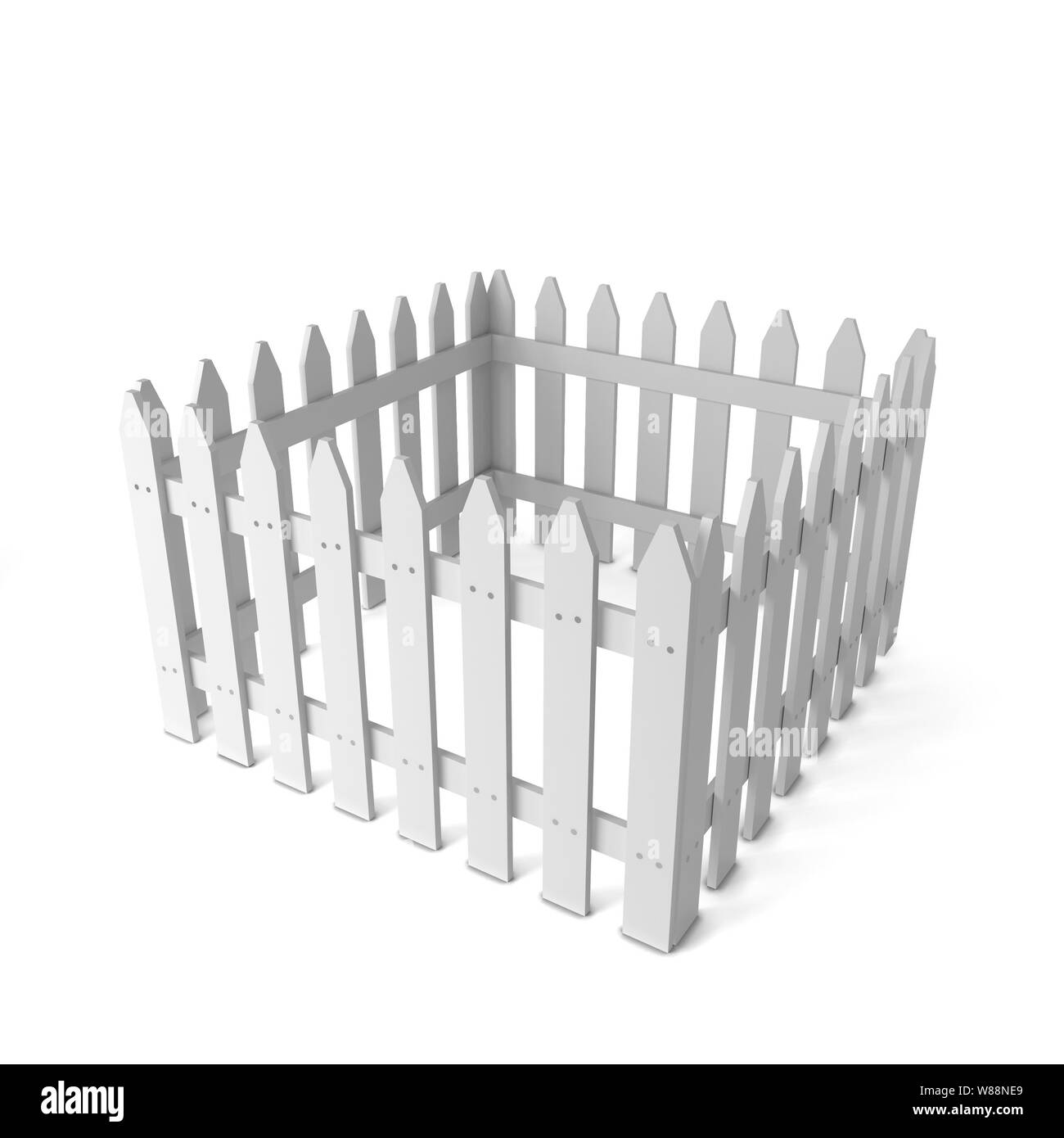 White Fence. 3d-Abbildung auf weißem Hintergrund Stockfoto