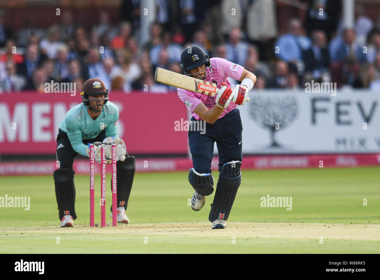 LONDON, VEREINIGTES KÖNIGREICH. 08 Aug, 2019. Stephen Eskinazi von Middlesex während T 20 Vitalität Blast Befestigung zwischen Middlesex vs Surrey an der Lord's Cricket Ground am Donnerstag, August 08, 2019 in London, England. Credit: Taka G Wu/Alamy leben Nachrichten Stockfoto