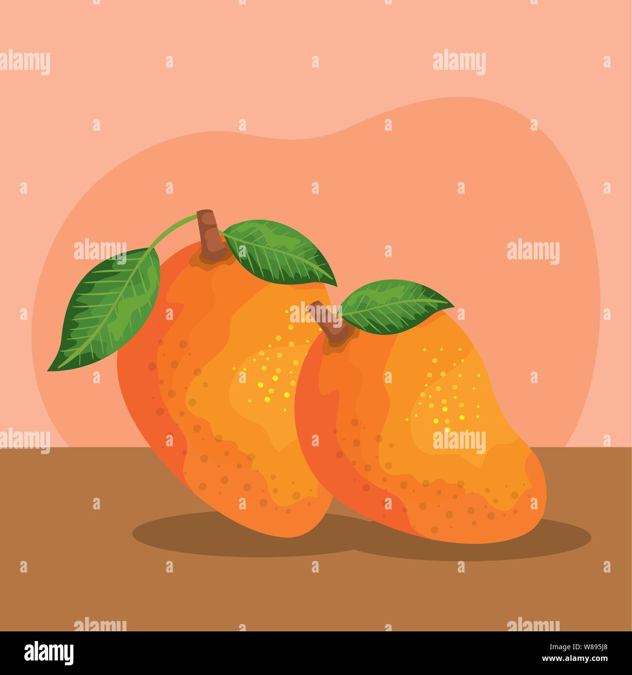 Leckere Mangos Obst Ernährung mit Blättern Stock Vektor
