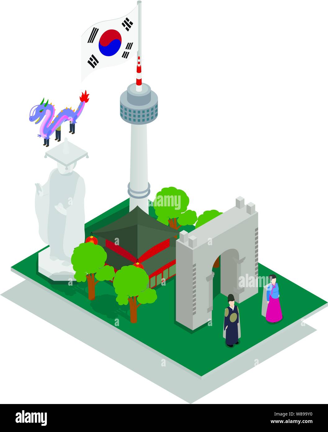 Korea Konzept Banner, isometrische Stil Stock Vektor