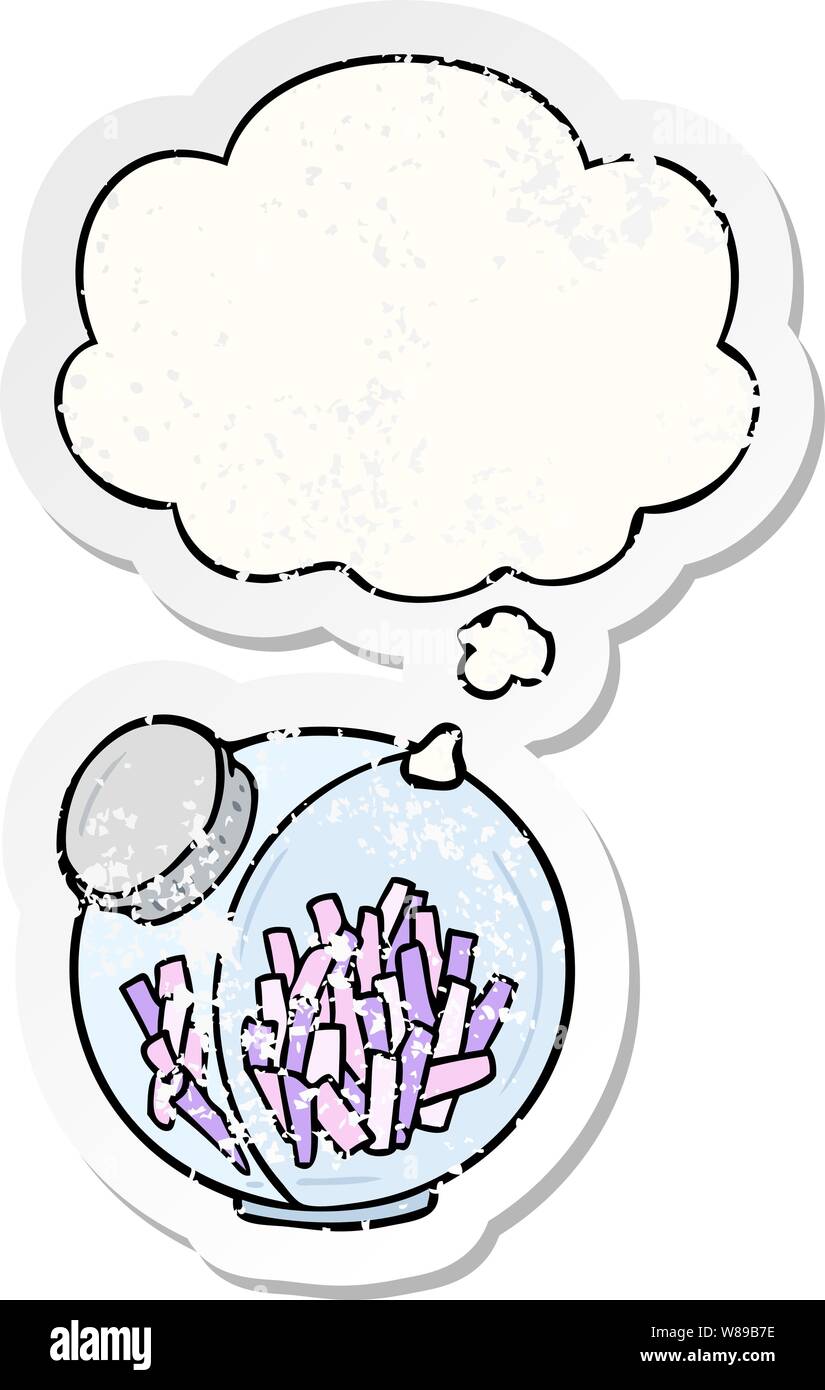 Cartoon Bonbons im Glas mit Gedanken bubble Als distressed getragen Aufkleber Stock Vektor