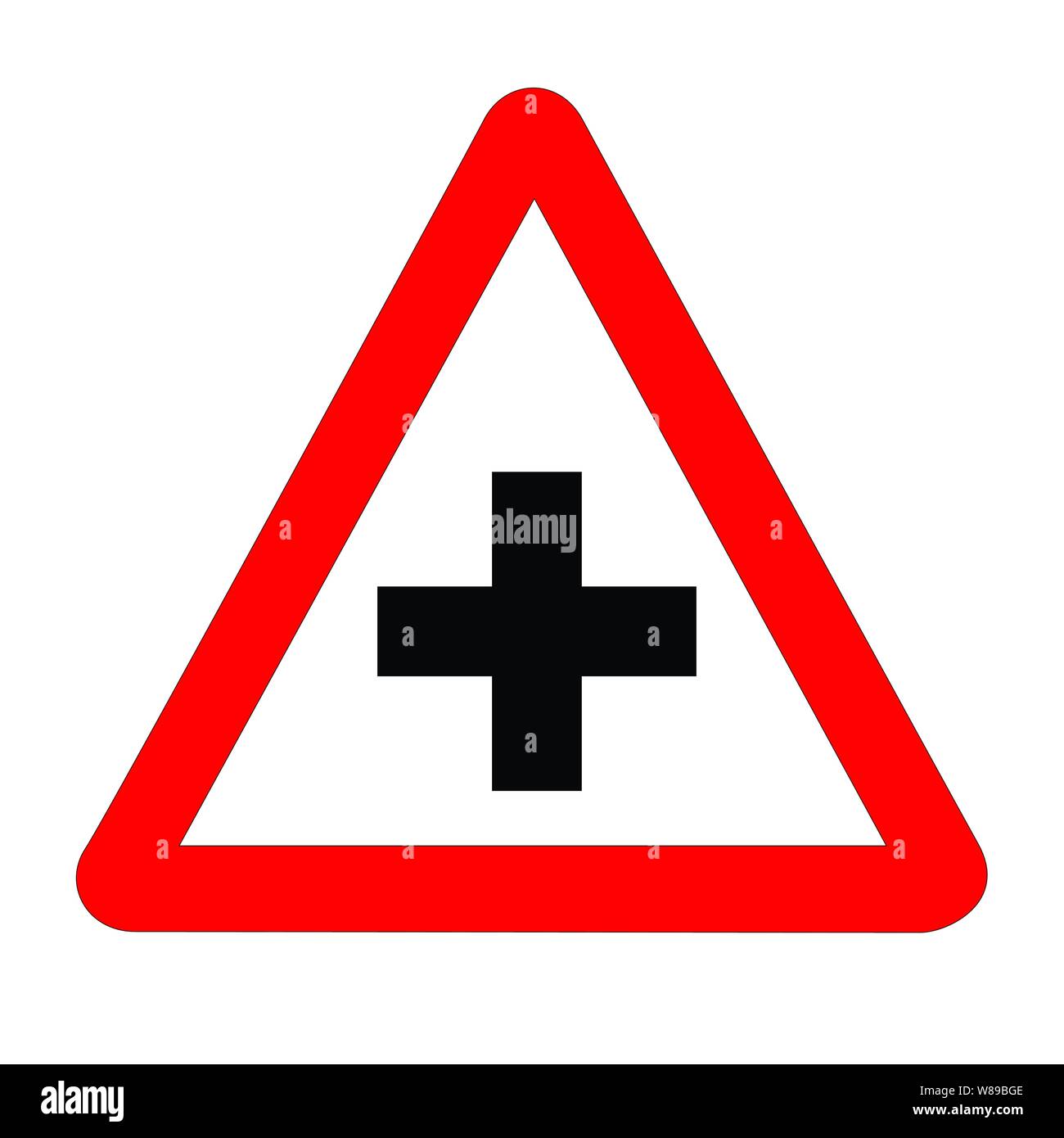Das traditionelle "CROSS ROADS" Dreieck Verkehr Zeichen isoliert auf weißem Hintergrund... Stock Vektor