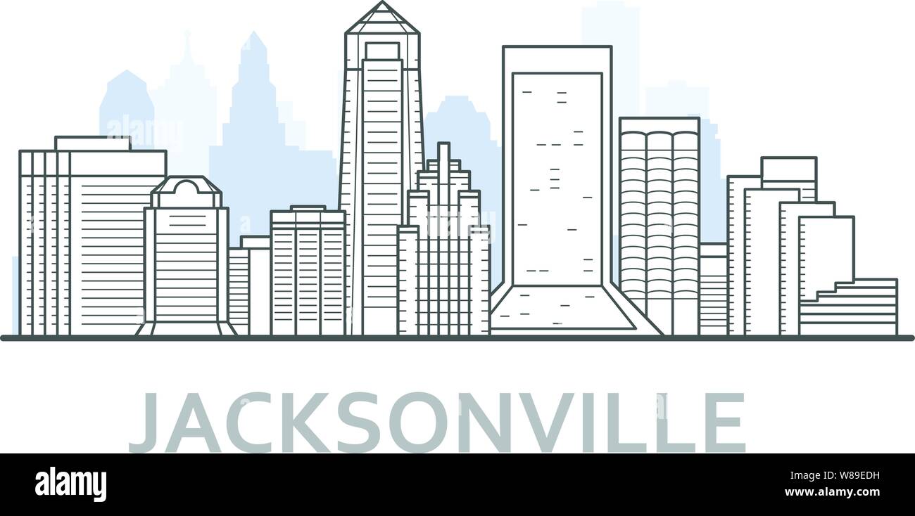 Skyline der Stadt Jacksonville, Florida - Übersicht der Innenstadt von Jacksonville, Stadtbild Stock Vektor