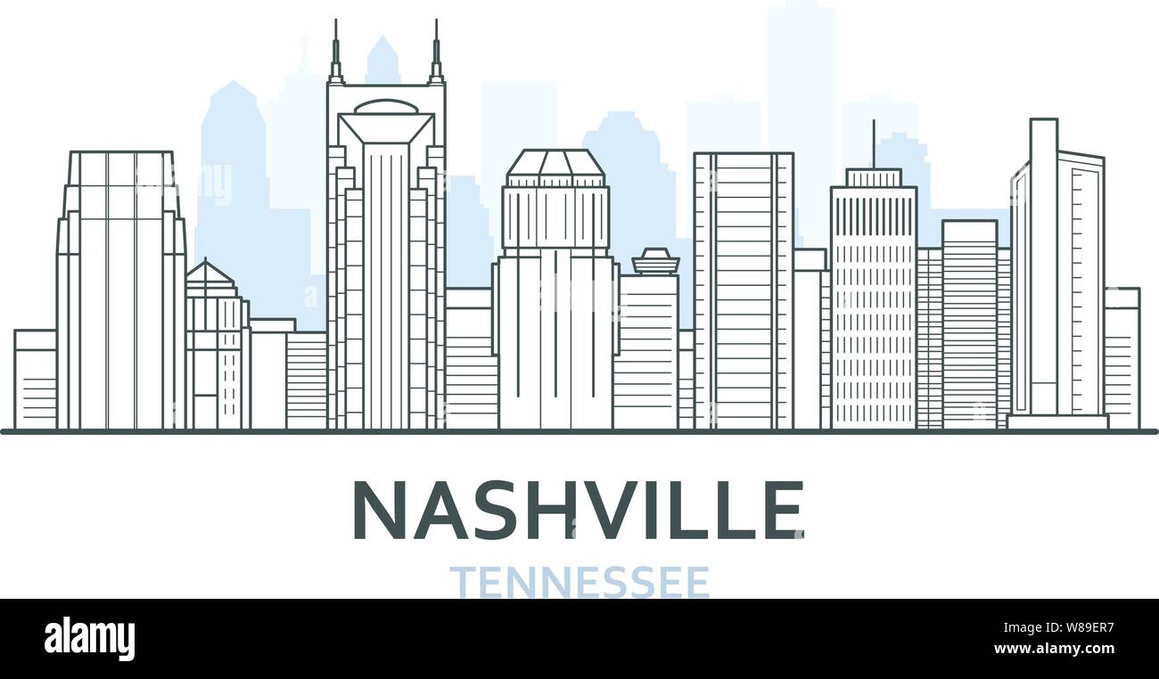 Skyline der Stadt Nashville, Tennessee - stadtbild von Nashville, die Skyline von Downtown, lineart Stock Vektor