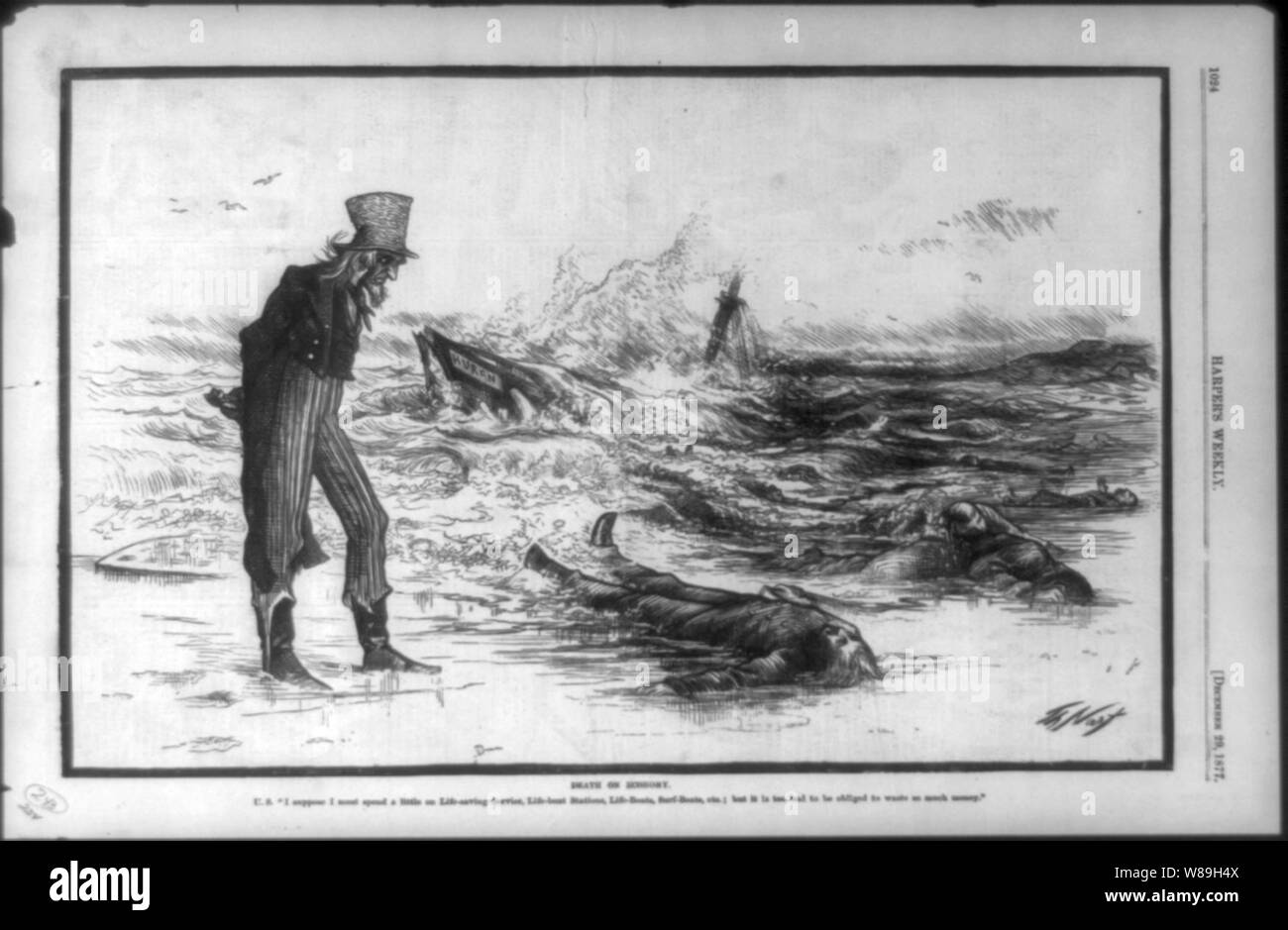 Tod auf die Wirtschaft. Usa 'Ich denke, ich sollte ein wenig auf Leben verbringen, Service, life-Boot Stationen, Leben - Boote, Surf-Boote, etc.; es ist aber zu schlecht verpflichtet, Abfälle so viel Geld". Stockfoto