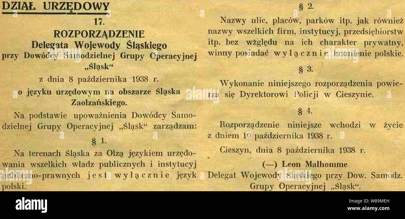 Dekret über die offizielle Sprache auf Beigefügten Gebiet. Stockfoto