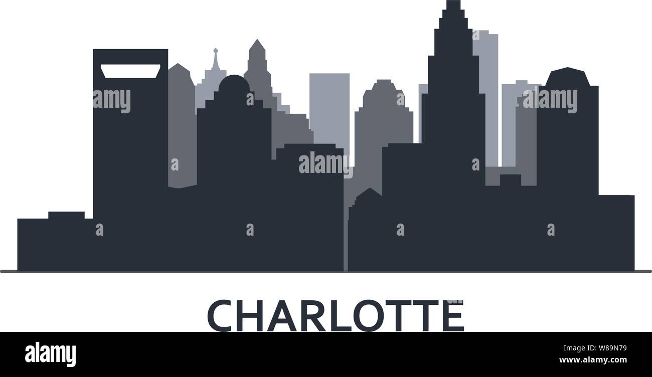 Silhouette von Charlotte Skyline - Charlotte Panorama, City Downtown Übersicht Stock Vektor
