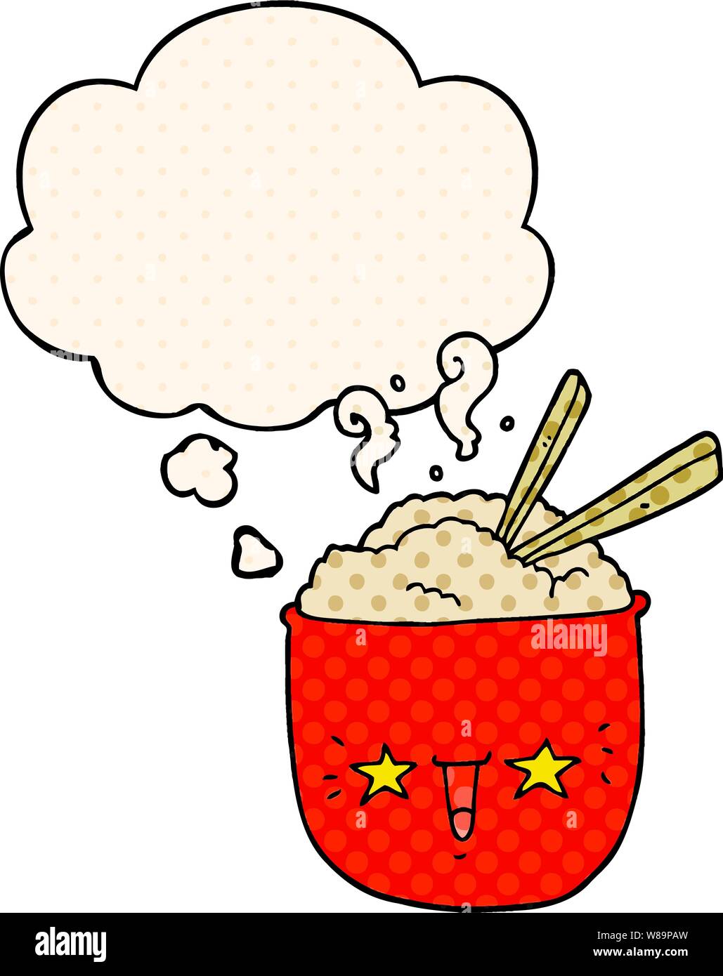 Cartoon Schüssel Reis mit Gesicht mit dachte Blase im Comic Stil  Stock-Vektorgrafik - Alamy