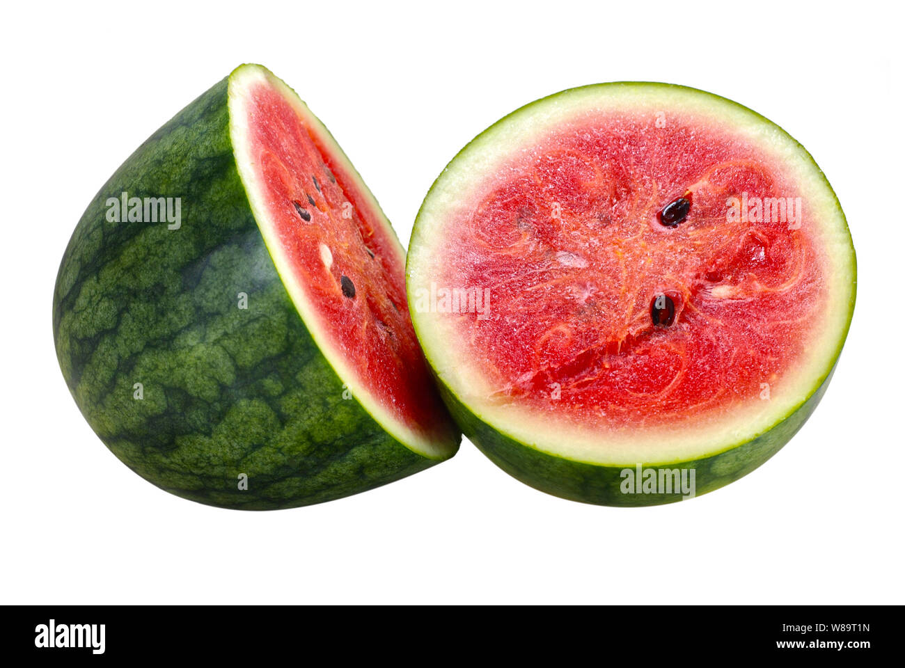 Süße Wassermelonen Obst auf weißem Hintergrund Stockfoto