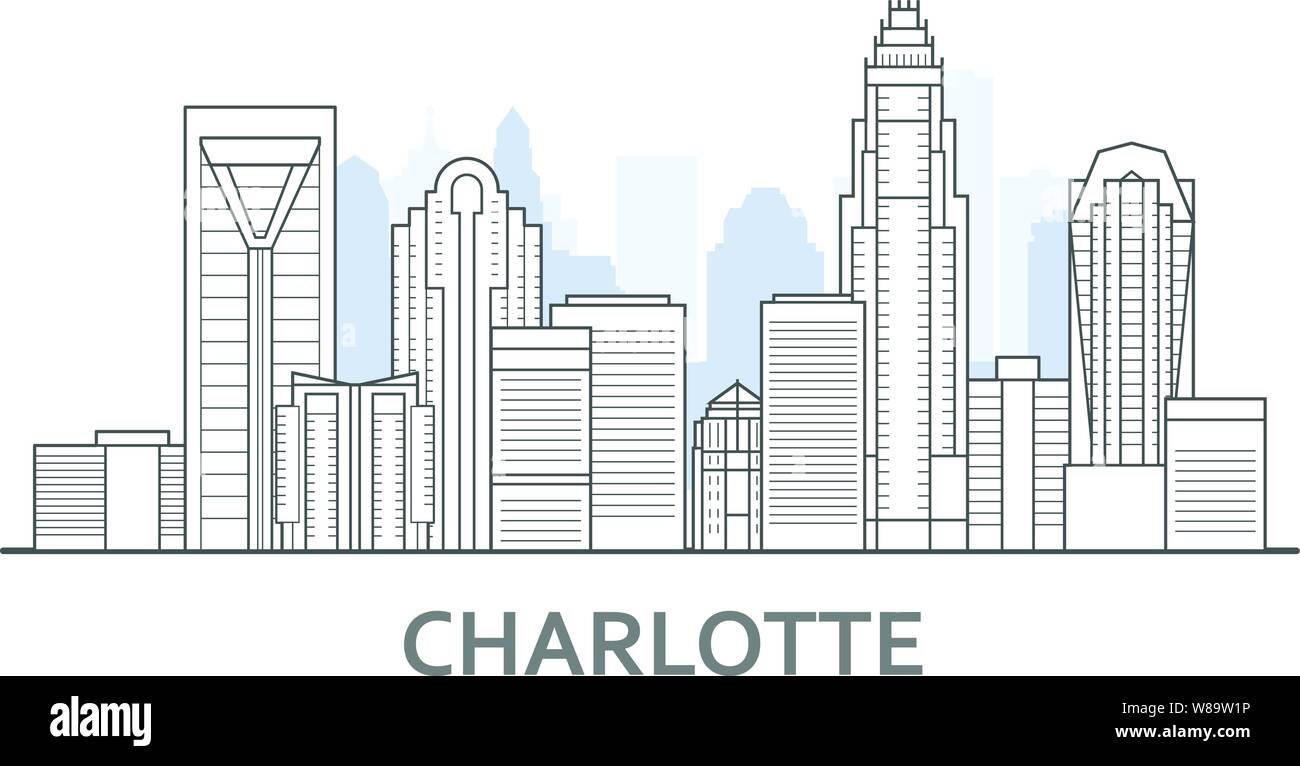 Die Skyline von Charlotte, North Carolina- Panorama von Charlotte, Blick auf die Innenstadt Stock Vektor