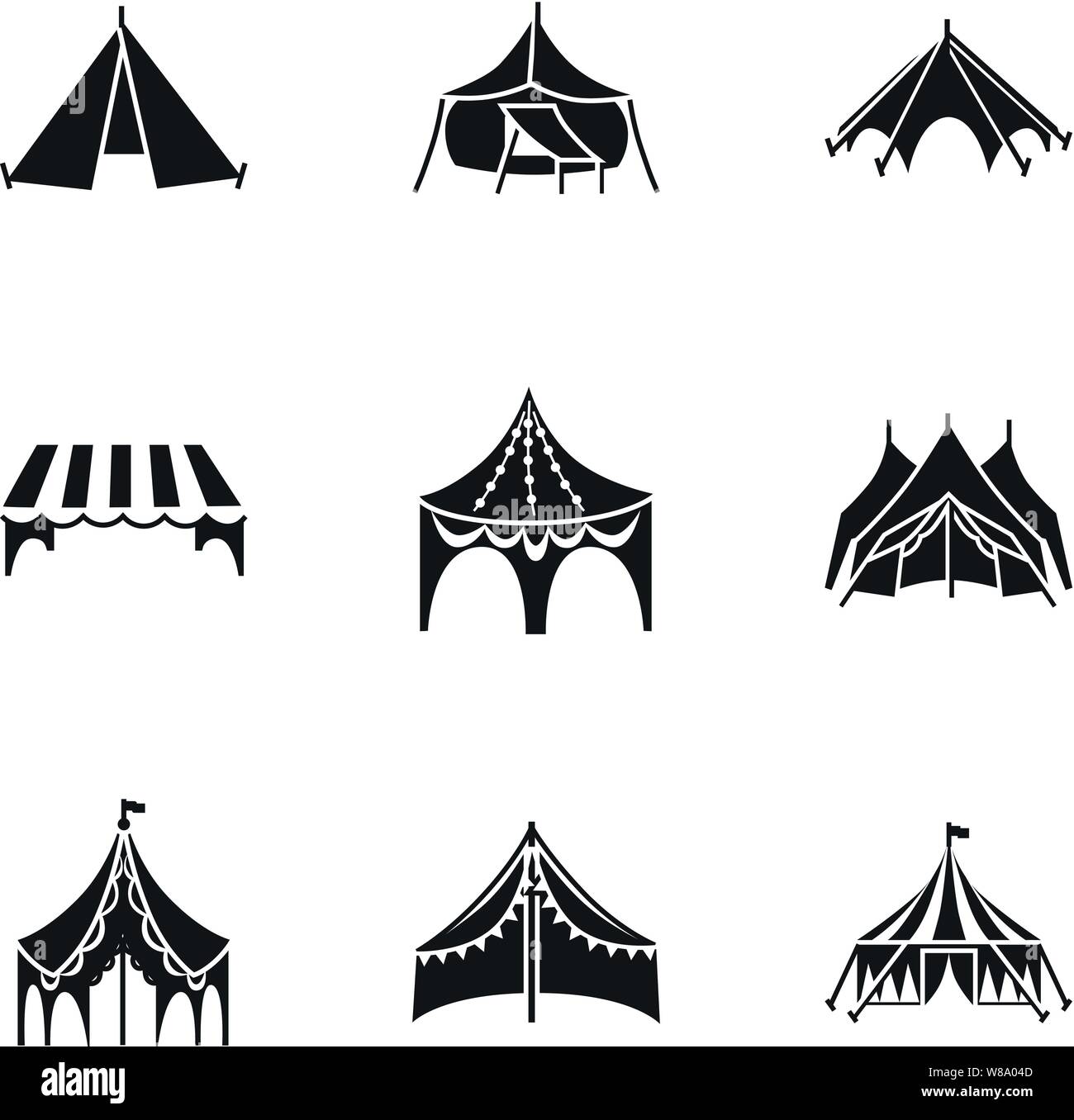 Outdoor Zelt Icon Set. Einfacher Satz von 9 Outdoor Zelt Vector Icons für  Web Design auf weißem Hintergrund Stock-Vektorgrafik - Alamy