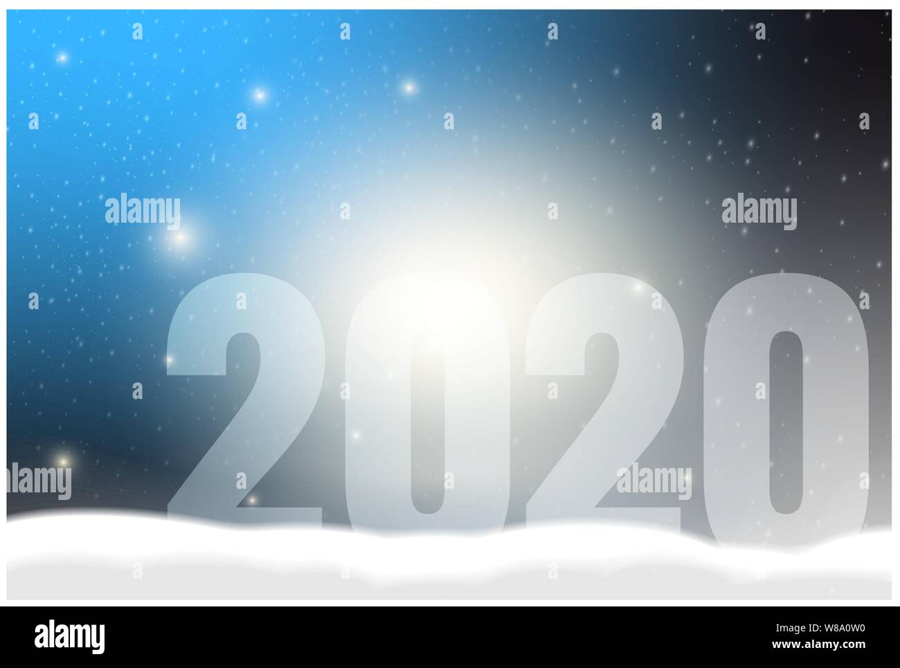 Neues Jahr Grußkarte 2020 gegen verschneite leuchtenden Hintergrund Vector Illustration Stock Vektor