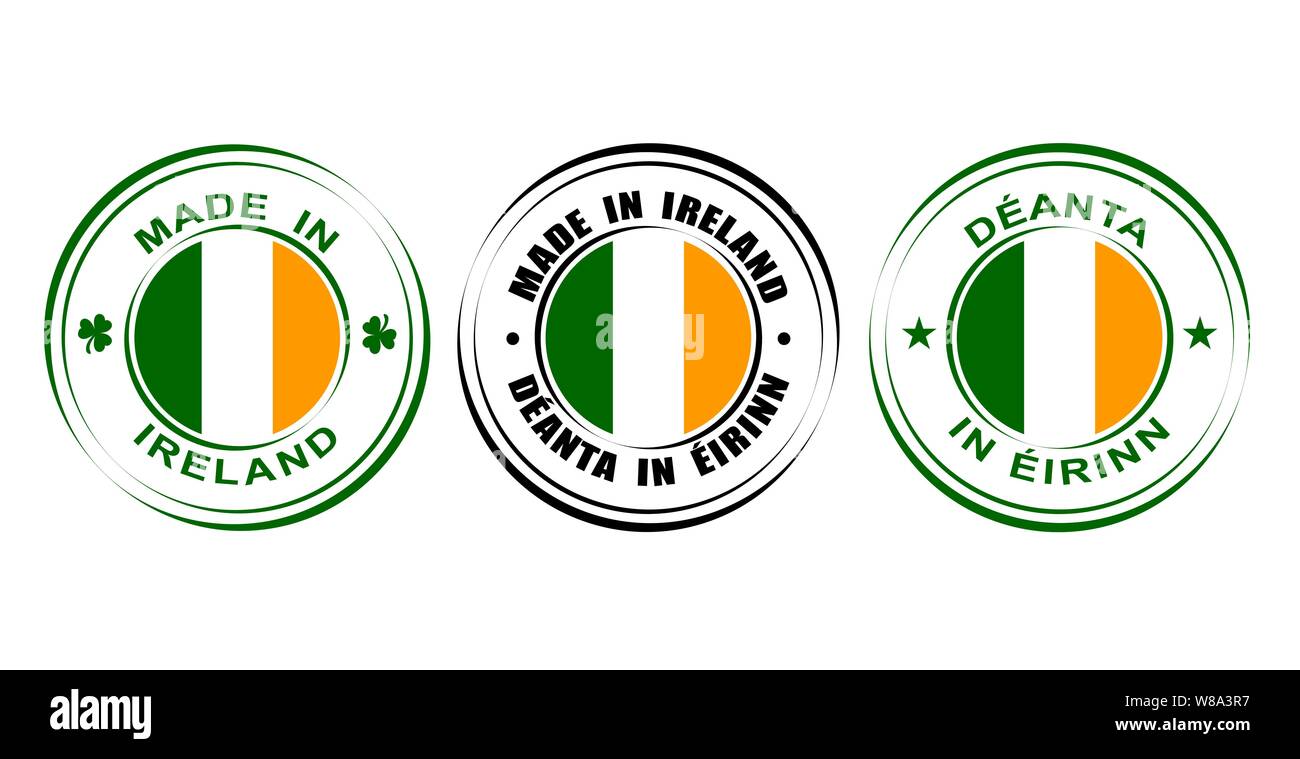 Runde label Hergestellt in Irland mit Fahne Stock Vektor