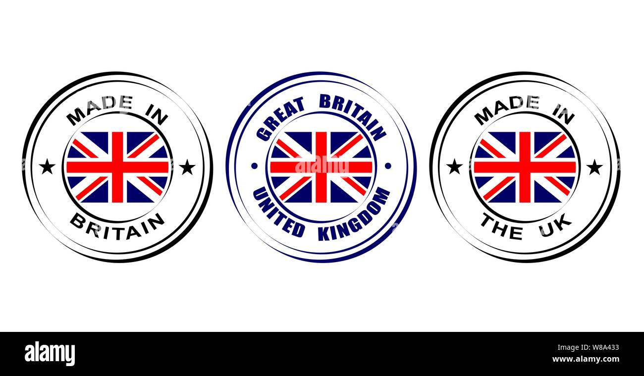 Runde Label Made in Großbritannien, Vereinigtes Königreich mit Fahne Stock Vektor