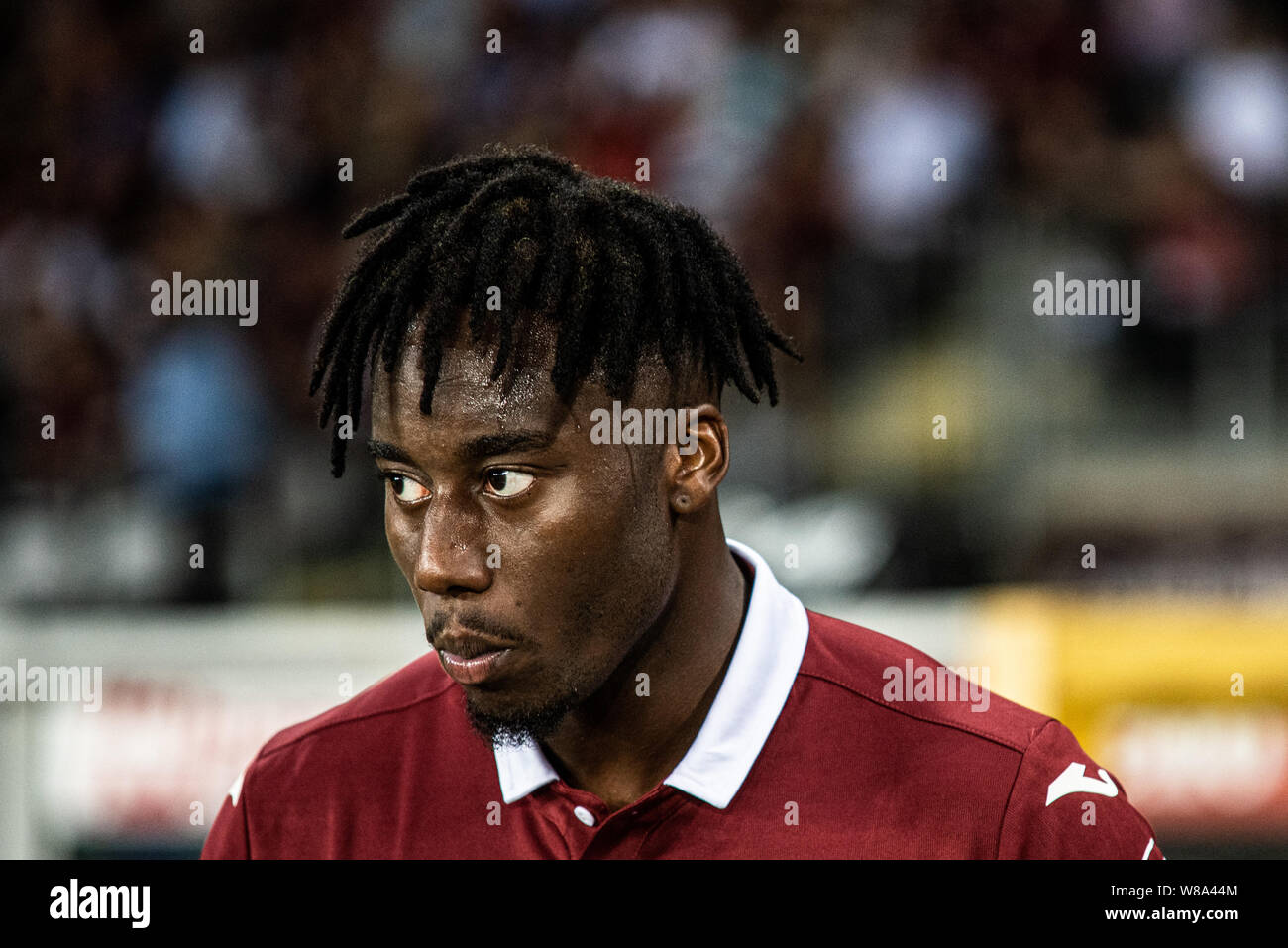 Soualiho Meite von Torino FC in Aktion während der UEFA Europa League dritte Qualifying Runde Fußballspiel zwischen Torino FC und Shakhtyor Soligorsk. T Stockfoto