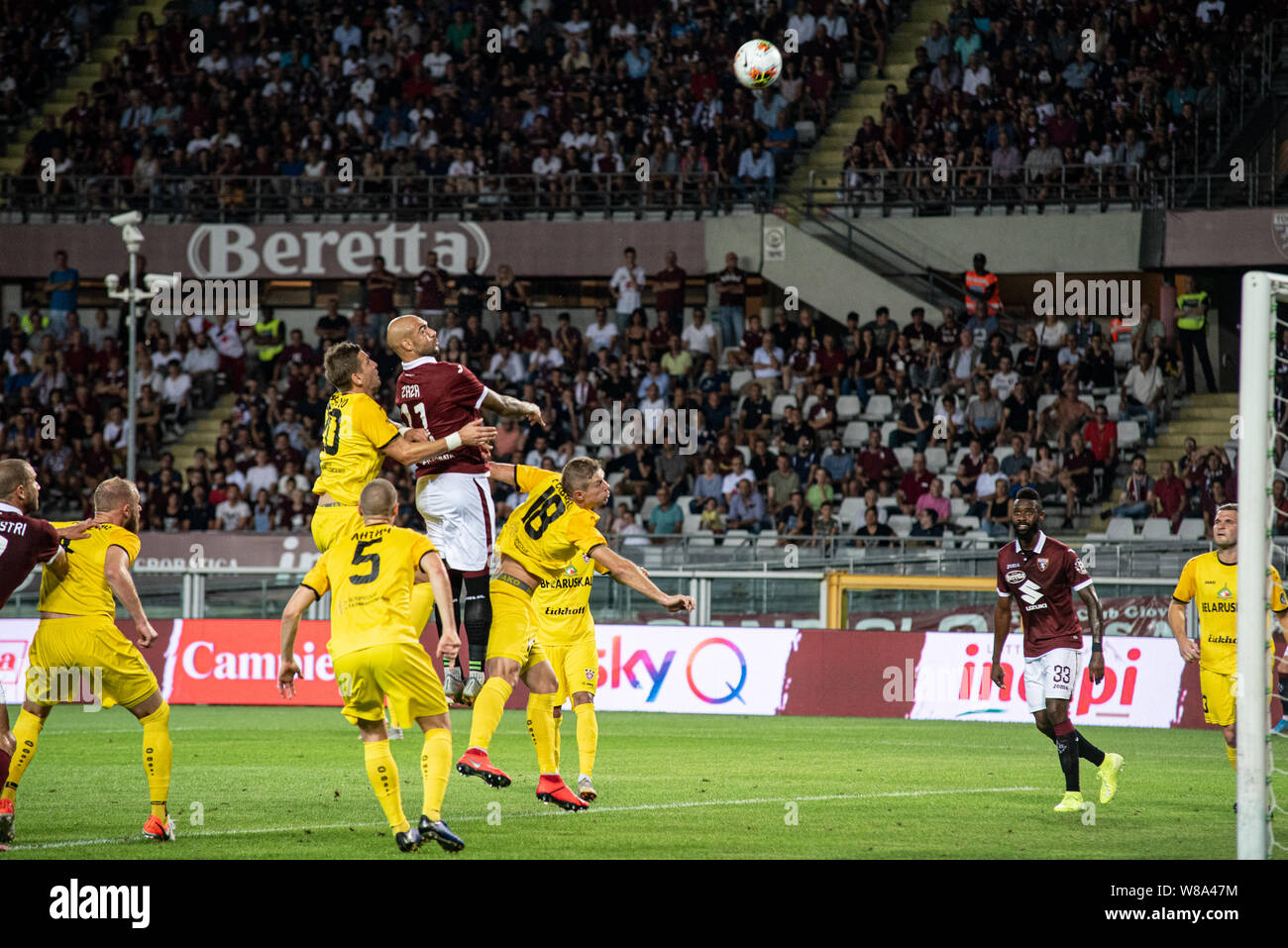 Simone Zaza von Torino FC in Aktion während der UEFA Europa League dritte Qualifying Runde Fußballspiel zwischen Torino FC und Shakhtyor Soligorsk. Tori Stockfoto