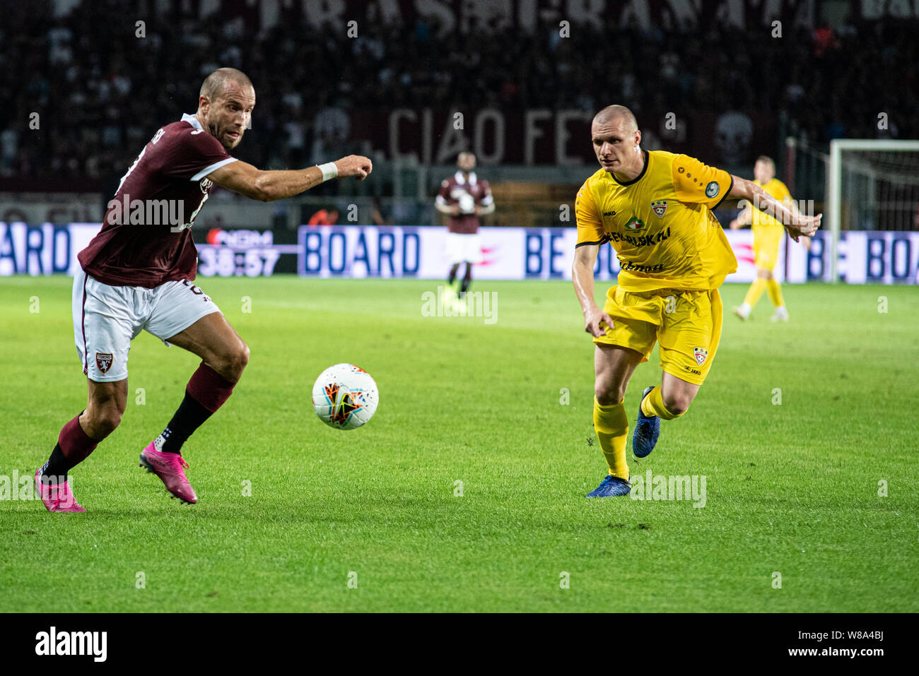 Lorenzo de Silvestri von Torino FC in der UEFA Europa League dritte Qualifying Runde Fußballspiel zwischen Torino FC und Shakhtyor Soligorsk. Torin Stockfoto