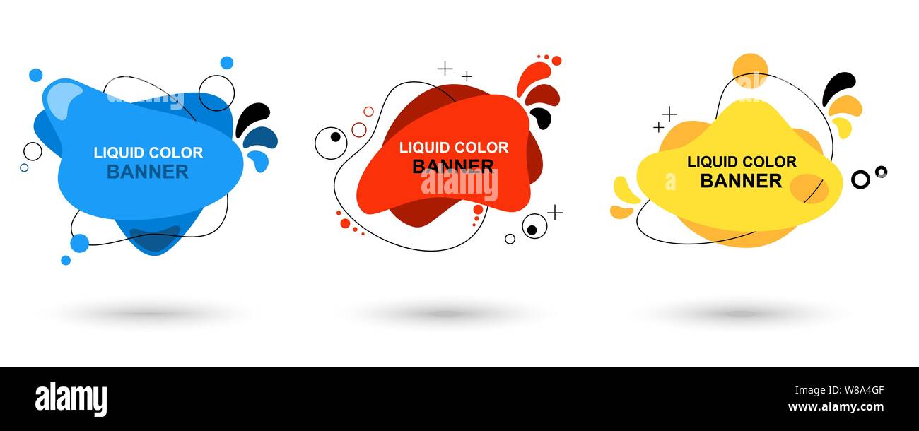 Moderne abstrakte Vektor Banner. Flüssig Farbe Banner. Flache geometrische Formen in verschiedenen Farben mit schwarzer Outline. Vorlage für die Gestaltung von Stock Vektor