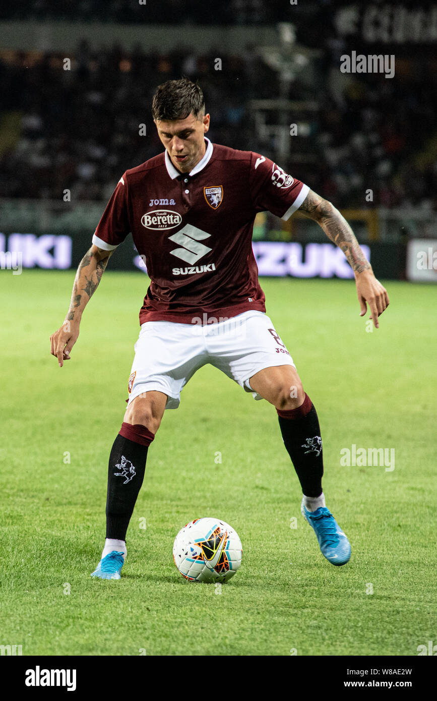 Turin, Italien. 08 Aug, 2019. Daniele Baselli von Torino FC in der UEFA Europa League dritte Qualifying Runde Fußballspiel zwischen Torino FC und Shakhtyor Soligorsk. Torino FC gewann 5-0 gegen Shakhtyor Soligorsk im Stadio Olimpico Grande Torino in Italien (Foto von Alberto Gandolfo/Pacific Press) Quelle: Pacific Press Agency/Alamy leben Nachrichten Stockfoto