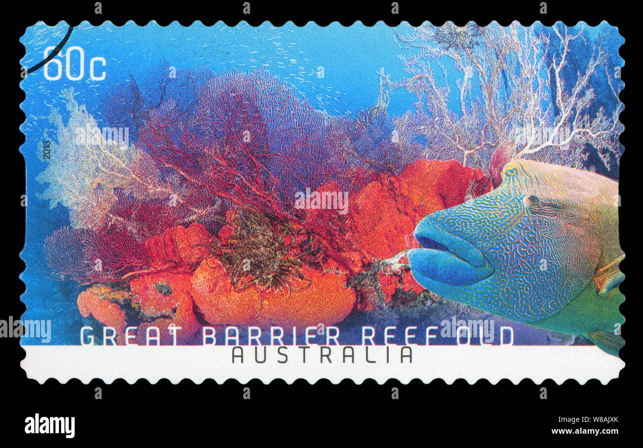 Australien - ca. 2013: eine stornierte Briefmarke aus Australien die Australische Landschaft des Great Barrier Reef, im Jahr 2013 herausgegeben. Stockfoto